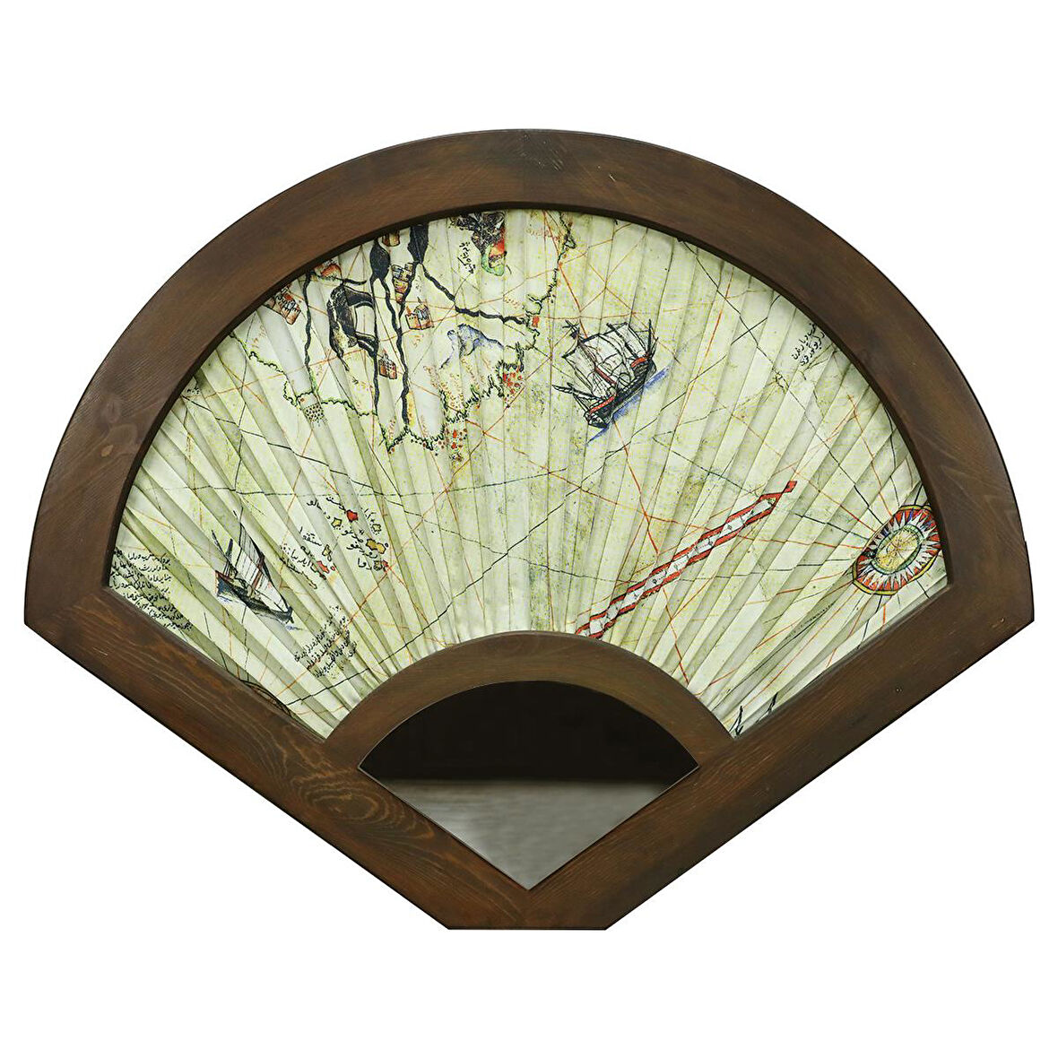 e38 EL İŞÇİLİĞİ MİNYATÜR PİRİ REİS AYNALI YELPAZE TABLO 80*100 CM - 6289