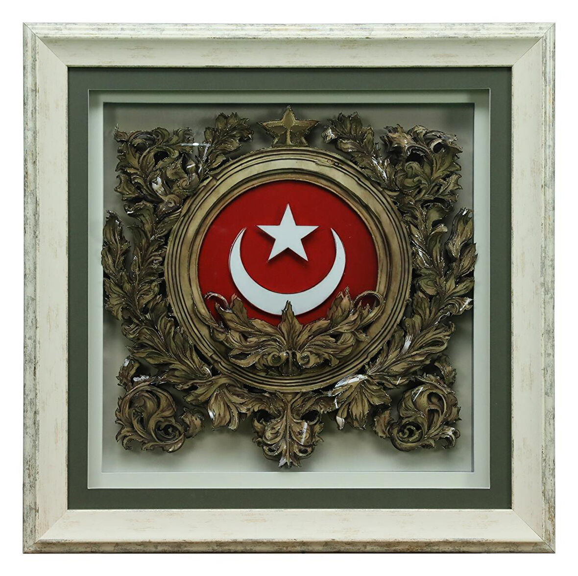 e38 EL İŞÇİLİĞİ AY YILDIZ KAĞIT RÖLYEF TABLO 66x66 CM - 6331