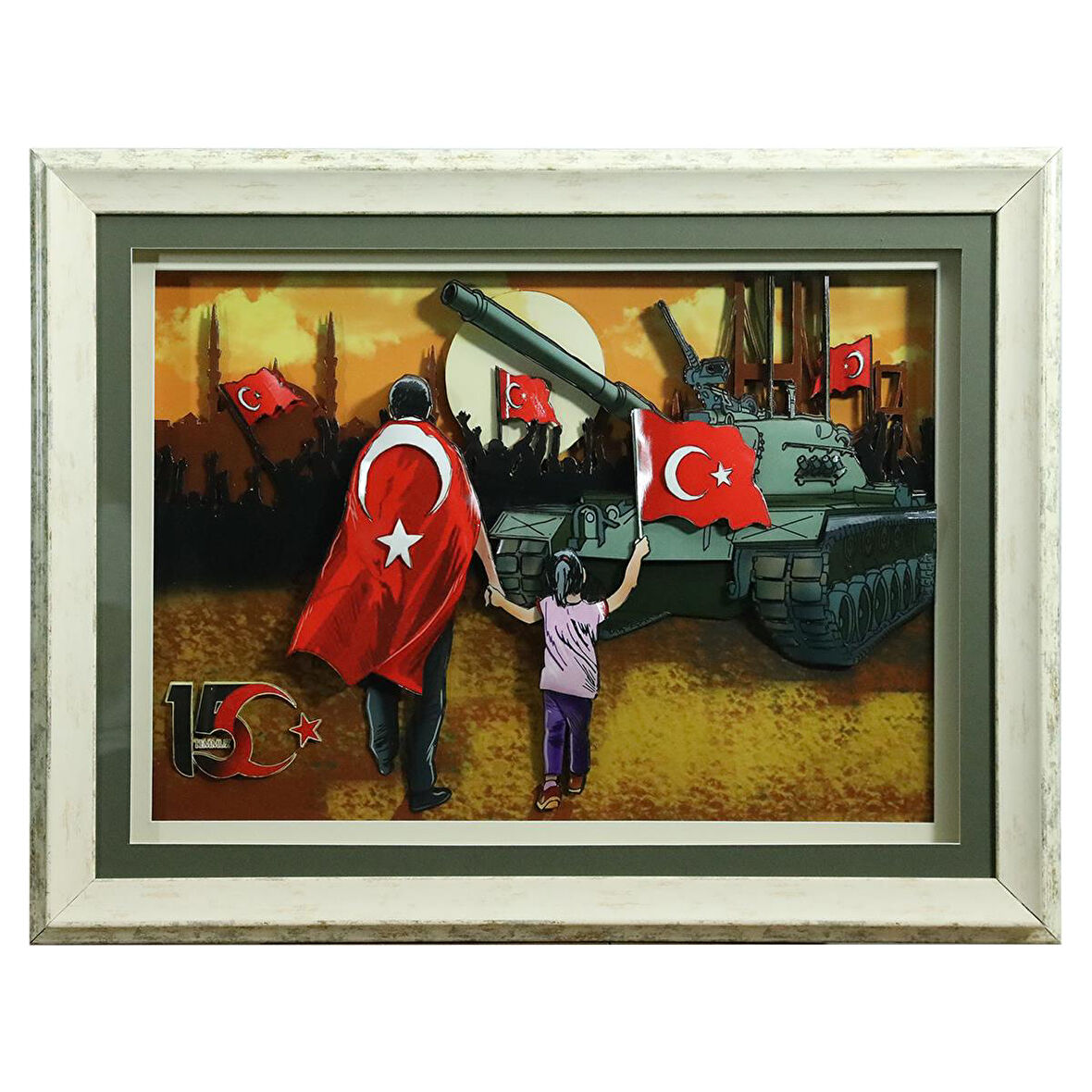 e38 EL İŞÇİLİĞİ TANK VE İNSAN KAĞIT RÖLYEF TABLO 66x86 CM - 6337