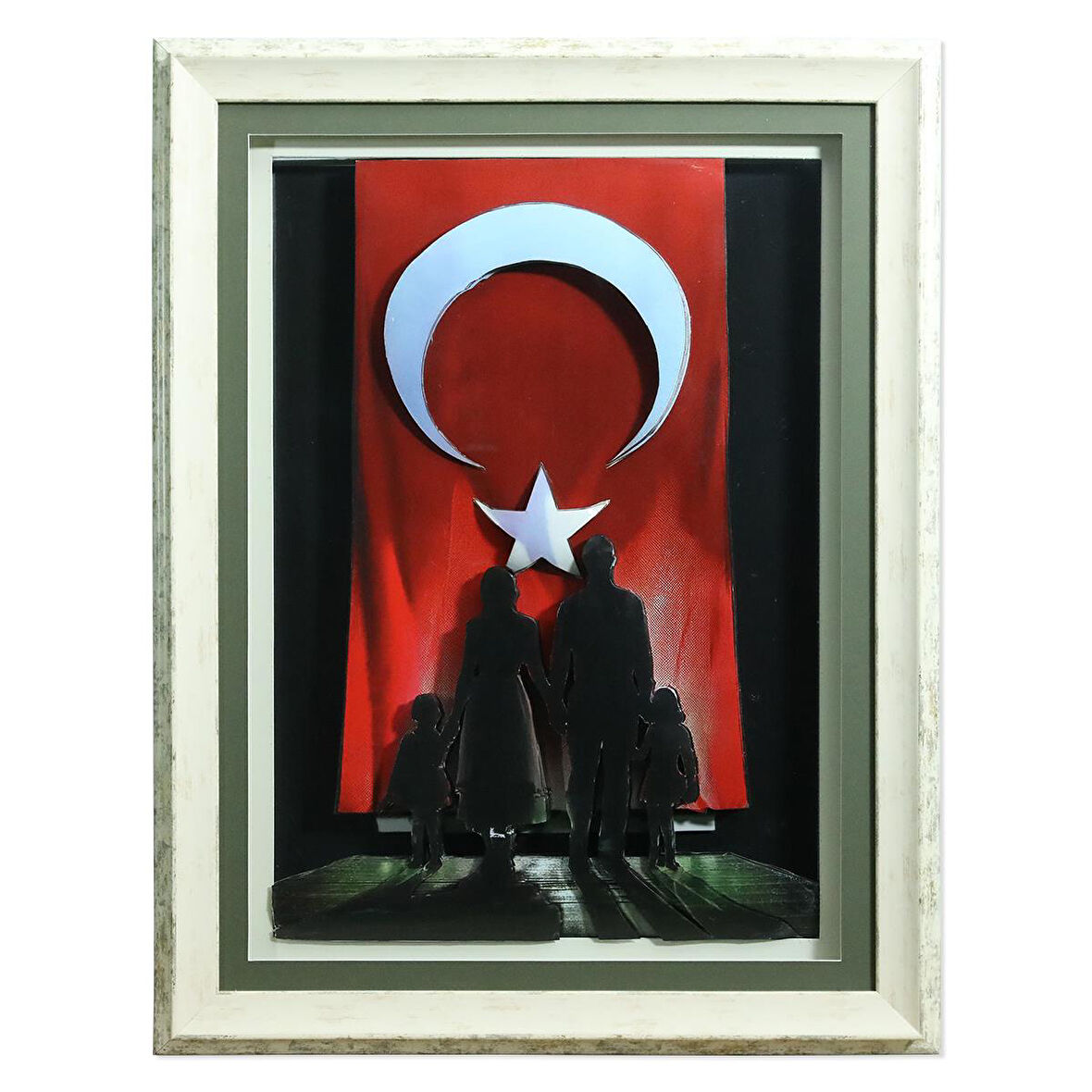 e38 EL İŞÇİLİĞİ TÜRK BAYRAĞI  KAĞIT RÖLYEF TABLO 67x87 CM - 6348