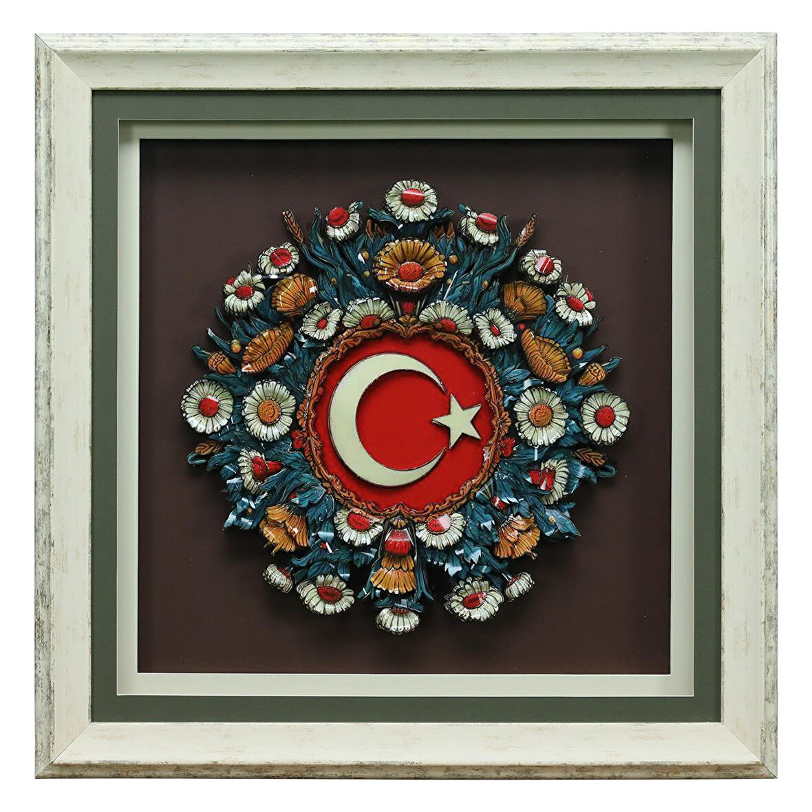 e38 EL İŞÇİLİĞİ AY YILDIZ KAĞIT RÖLYEF TABLO 72x72 CM - 6351