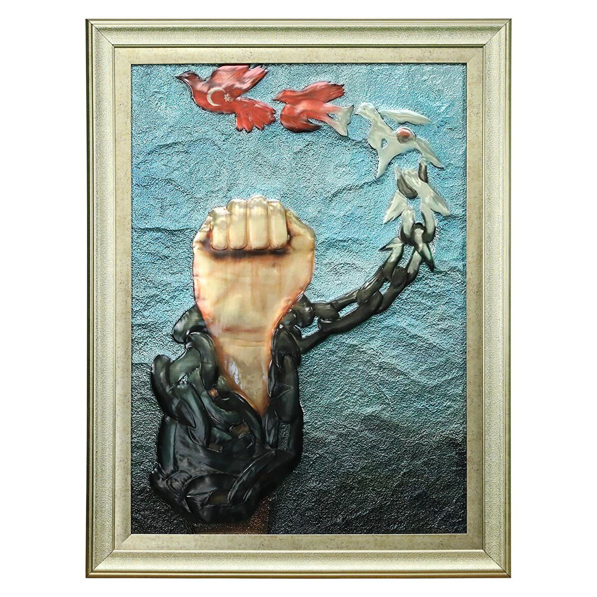 e38 EL İŞÇİLİĞİ  ALİMİNYUM KABARTMA TABLO 62x82 CM - 6356