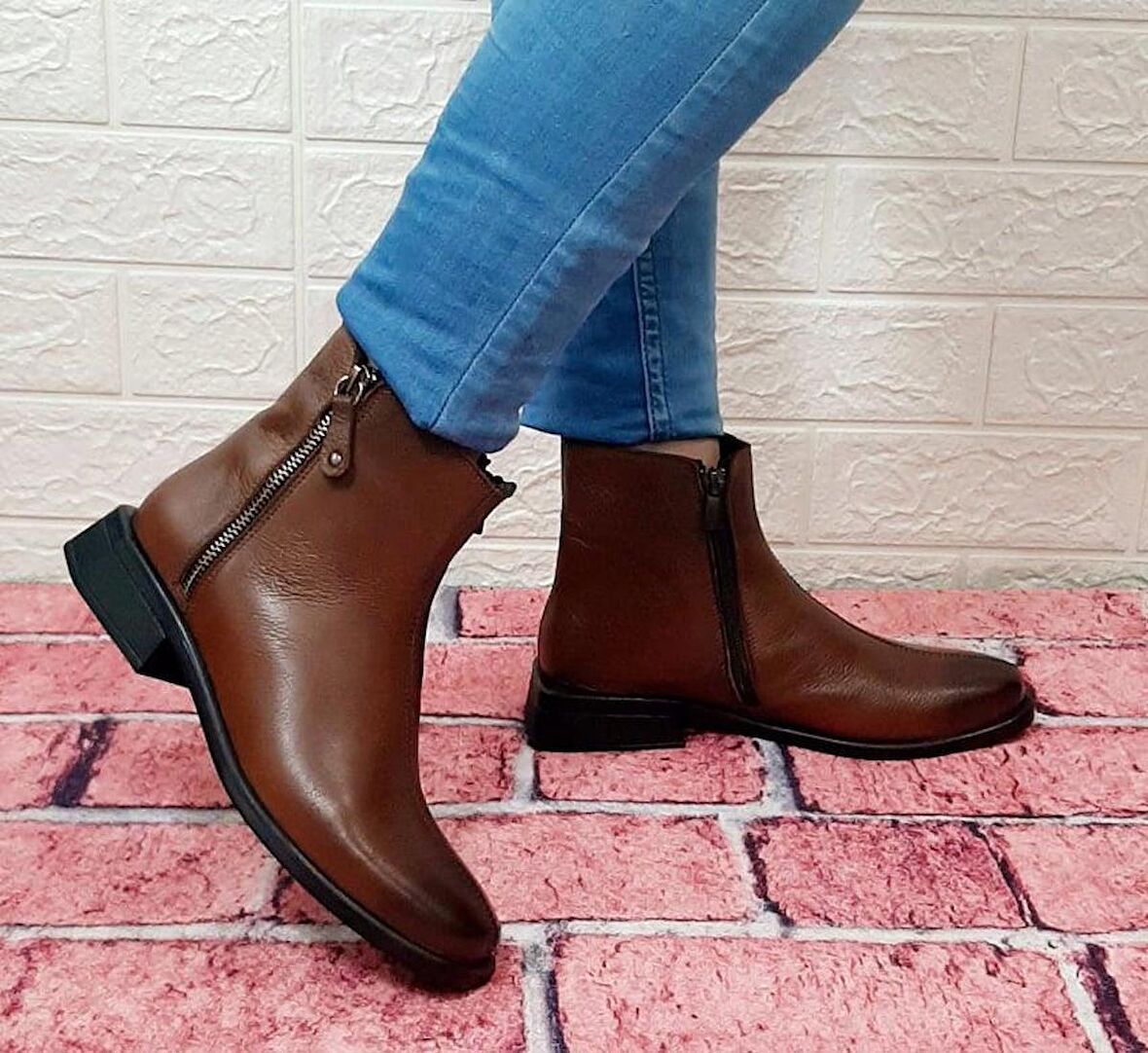 Voyager 8479 Taba Renk Kaymaz Taban Hakiki Deri Kadın Bot