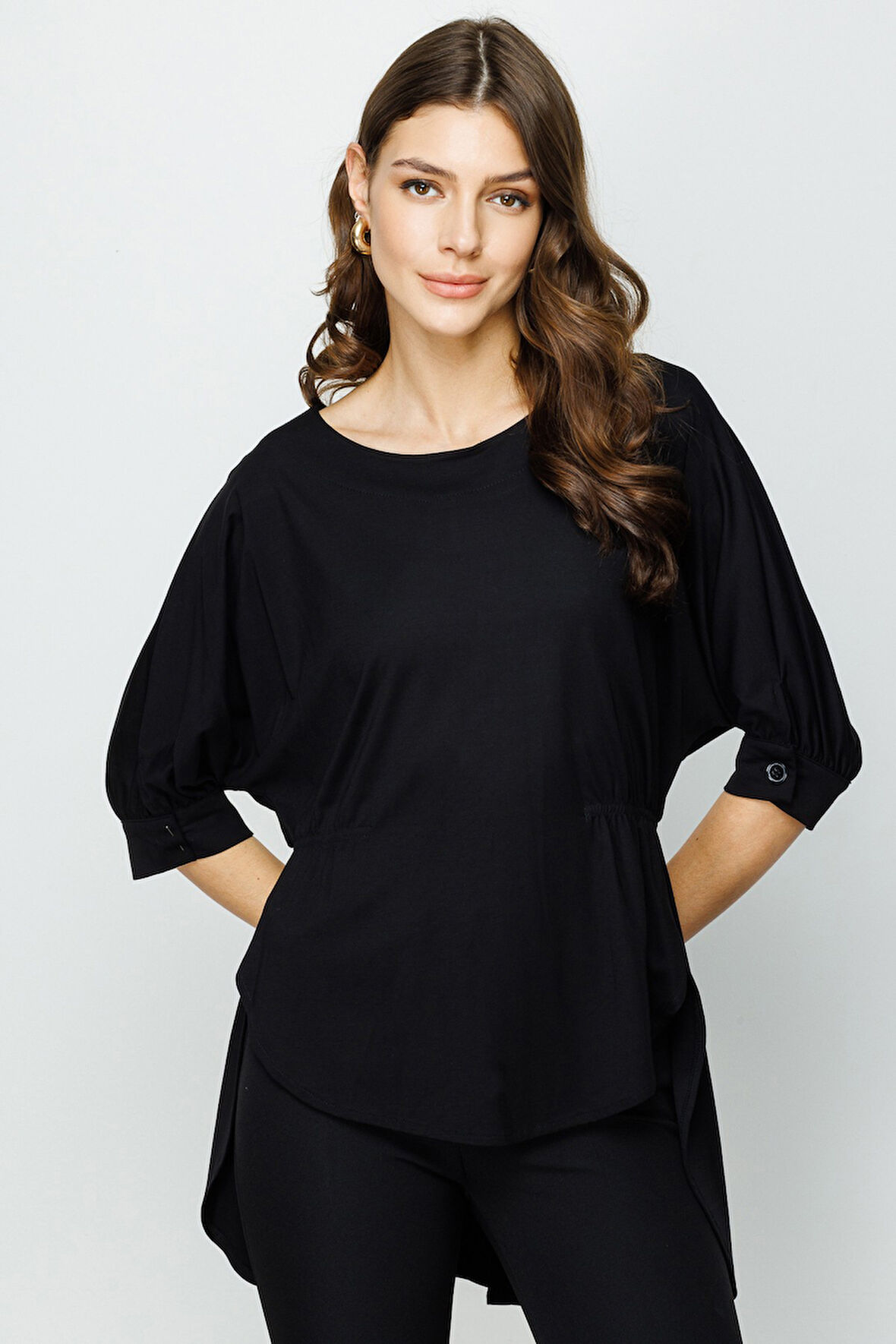 Asimetrik Geniş Yaka Tunik-Siyah | S