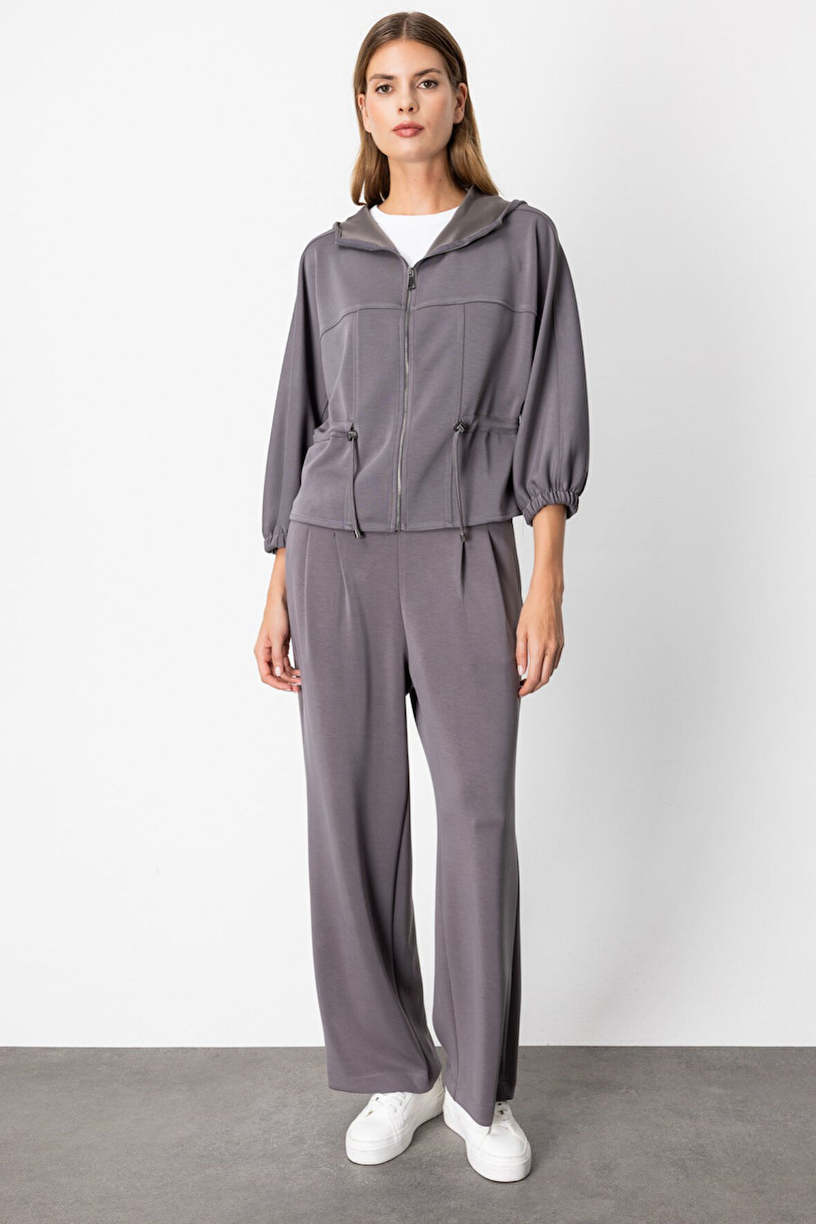 On Kadın Pile Detaylı Bol Paça Eşofman Altı 64703 Antrasit