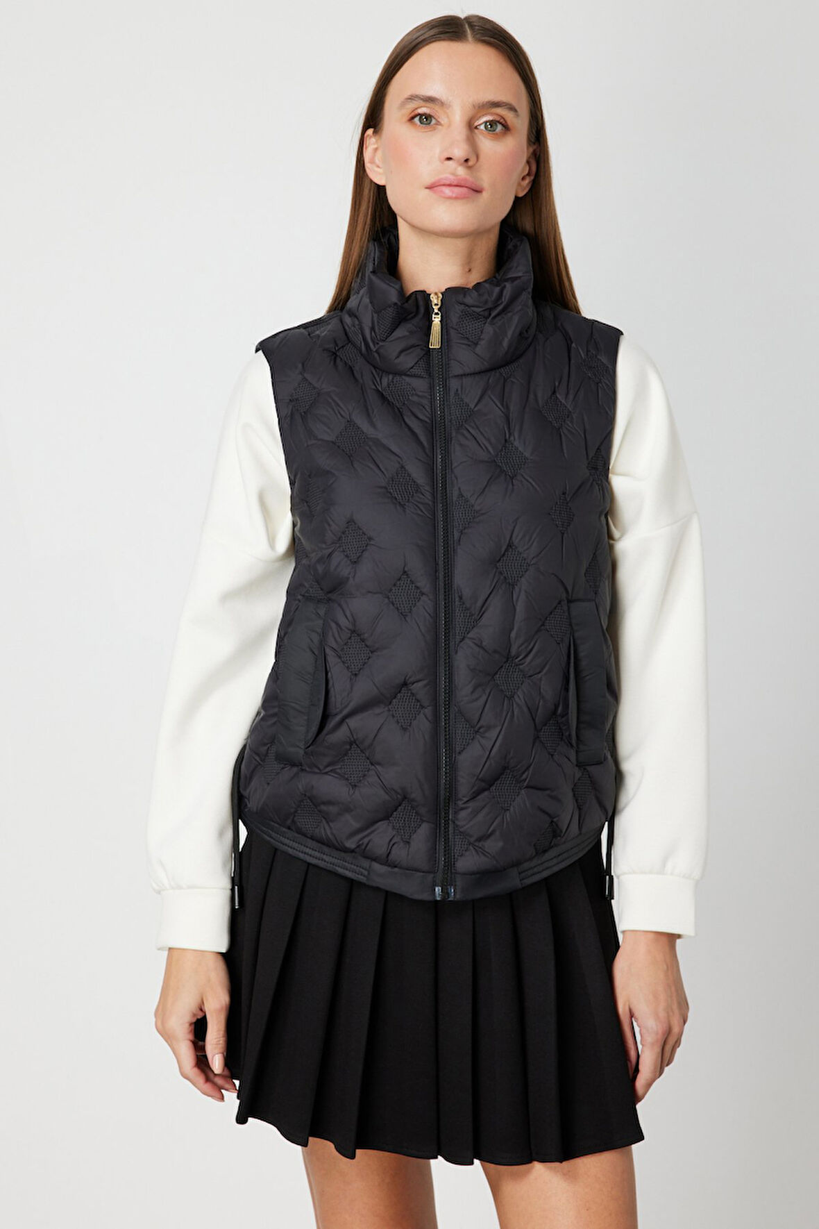 On Kadın Dik Yaka Şişme Yelek 60997 Siyah