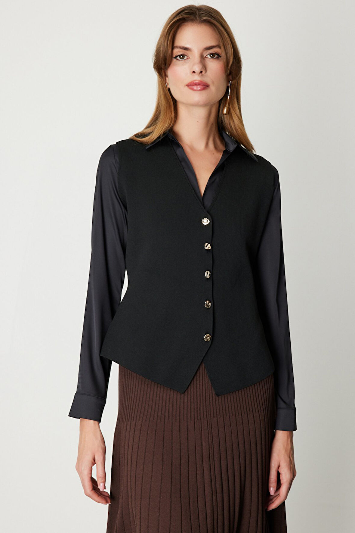 On Kadın V Yaka Triko Yelek 66915 Siyah