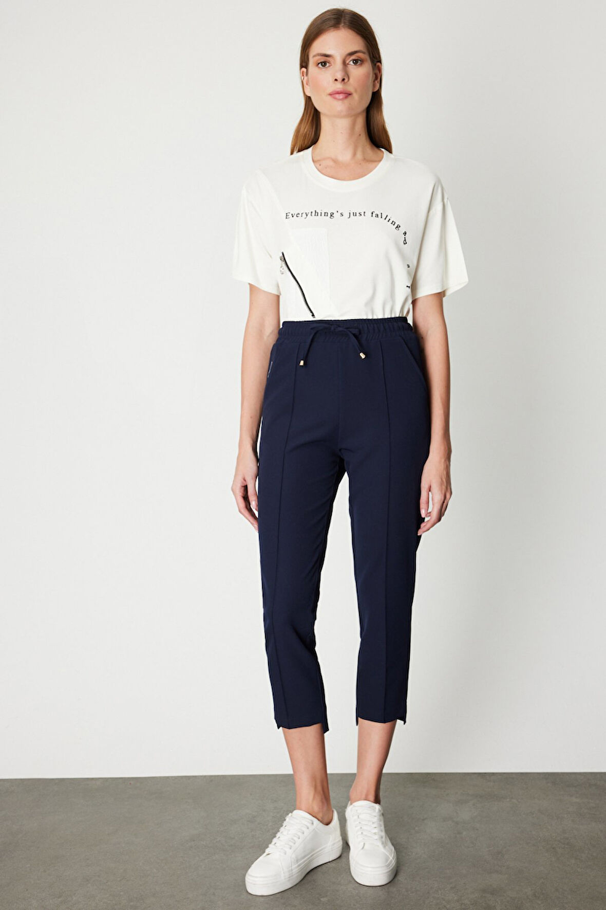 On Kadın Önü Çimalı Dar Paça Eşofman Altı 64138 Lacivert