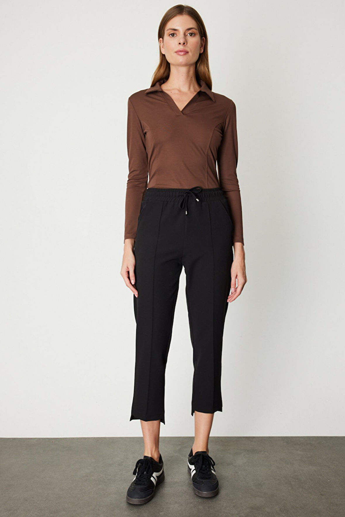 On Kadın Önü Çimalı Dar Paça Eşofman Altı 64138 Siyah