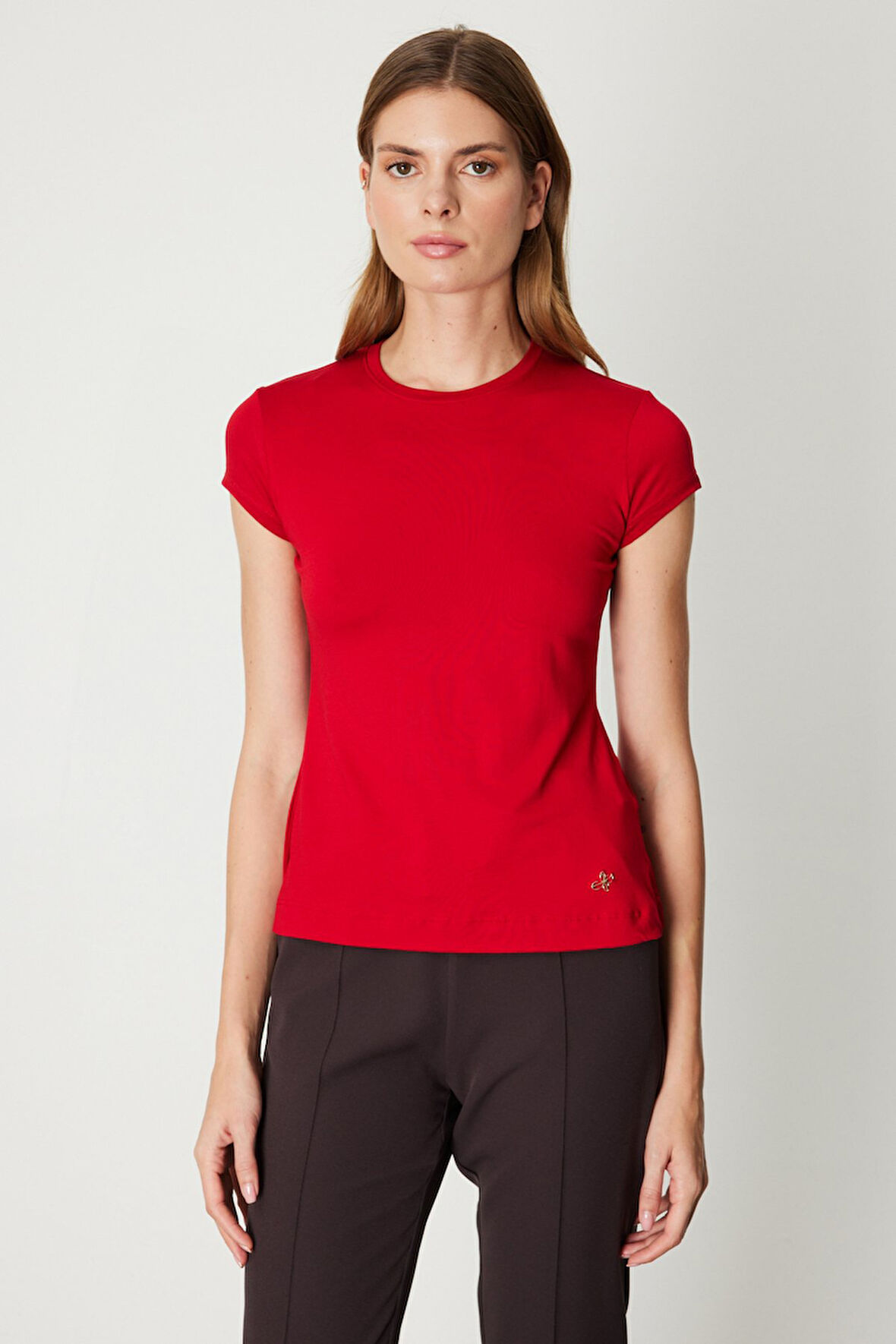 On Kadın Sıfır Yaka Ay Kol Basic Bluz 61302 Kırmızı