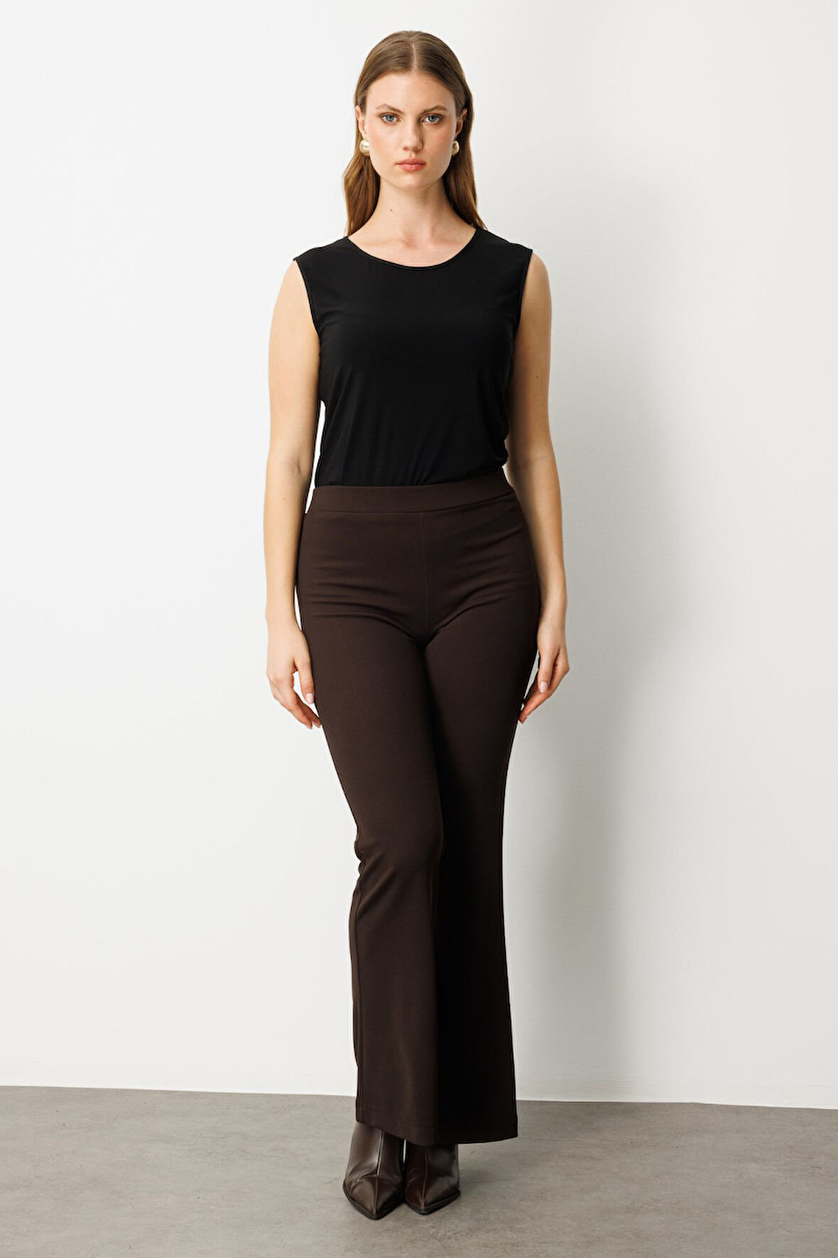 On Kadın Büyük Beden İspanyol Paça Tayt Pantolon 64157 Kahverengi