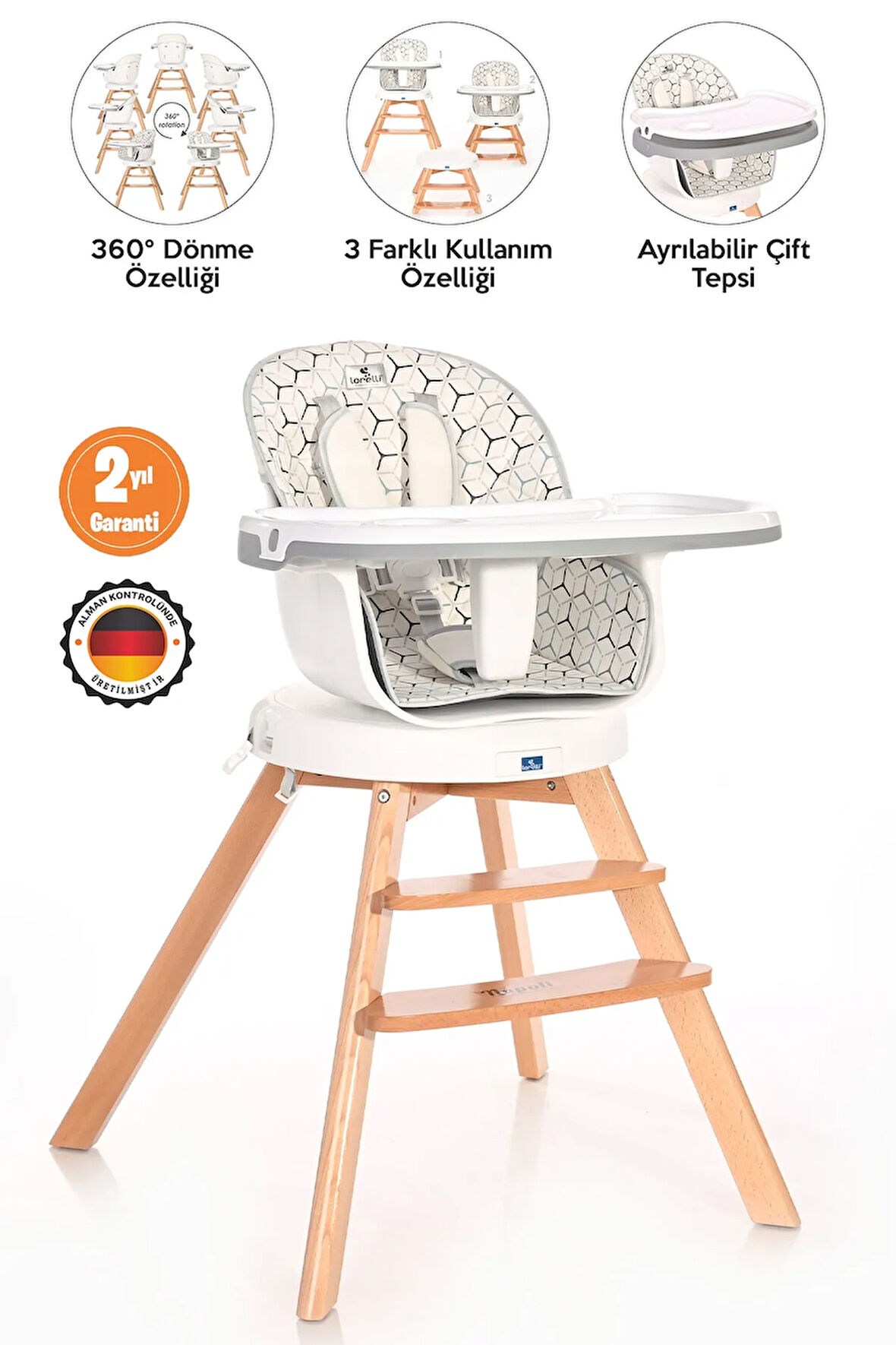 Napoli 360 Mama Sandalyesi – Grey Hexagons
