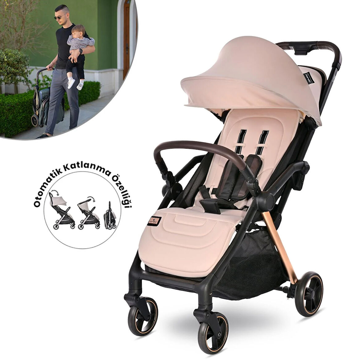 Lorelli Loret Otomatik Katlanan Kabin Boy  Bebek Arabası - Beige