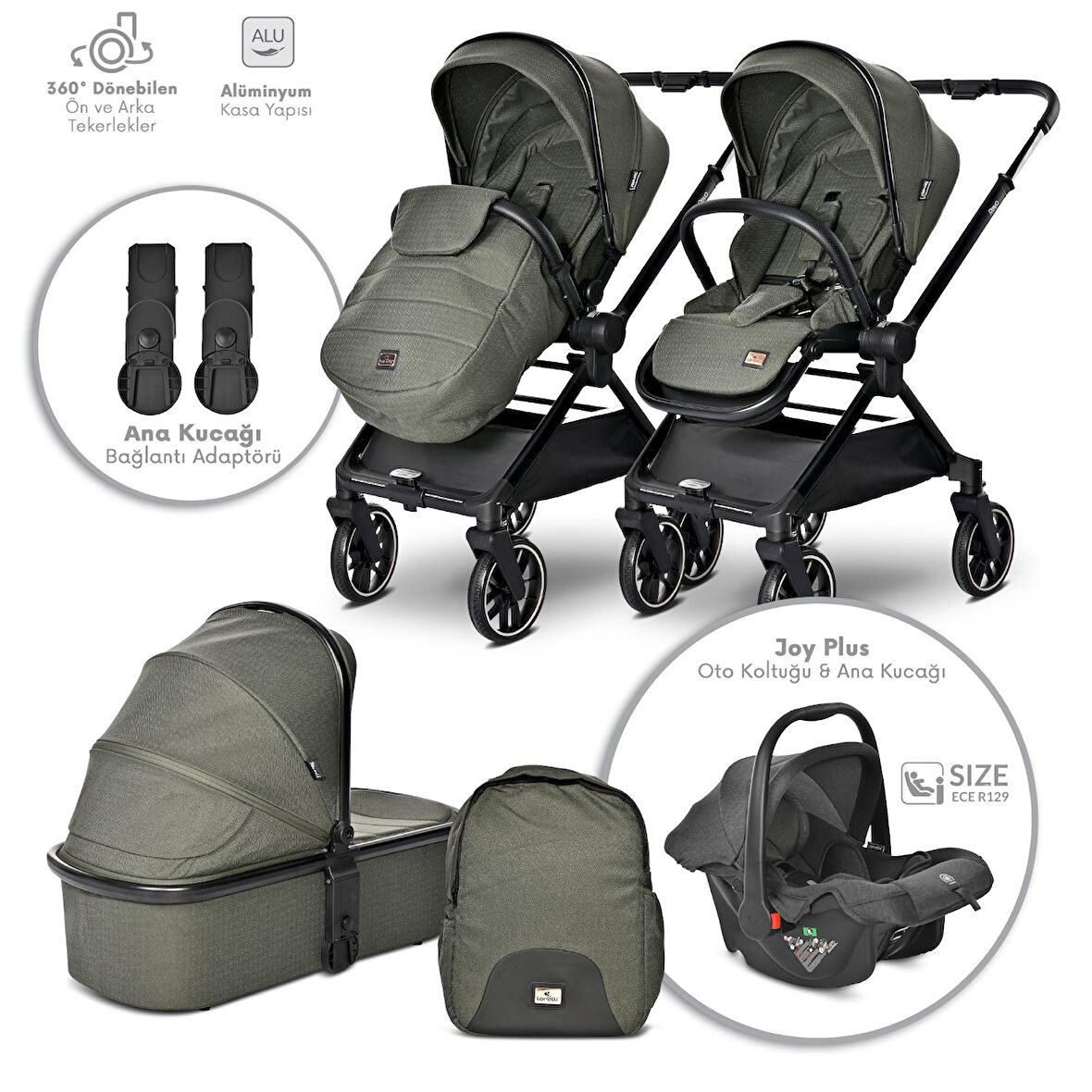 Lorelli Reya 3 in 1 Travel Sistem Bebek Arabası - Green