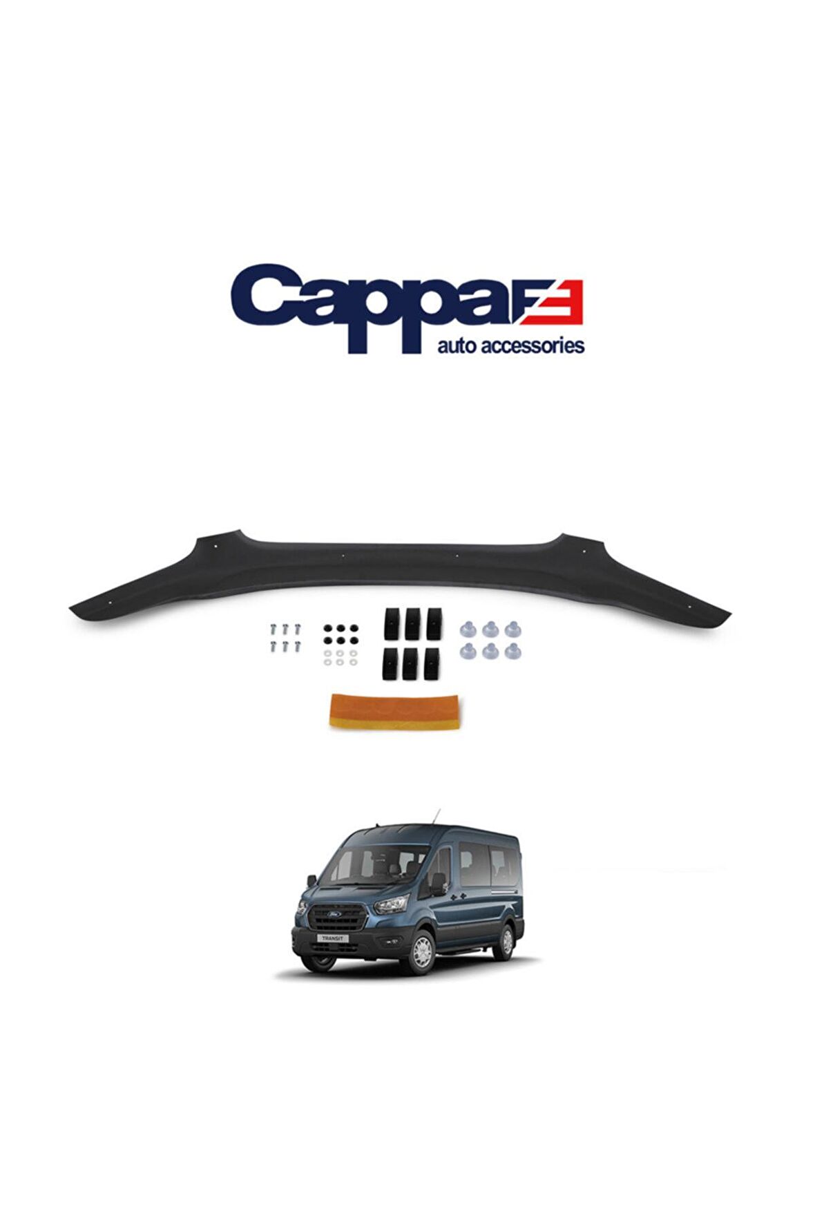Ford Transit Ön Kaput Koruyucu Rüzgarlığı 4mm Akrilik (ABS) Piano Black 2014-2018