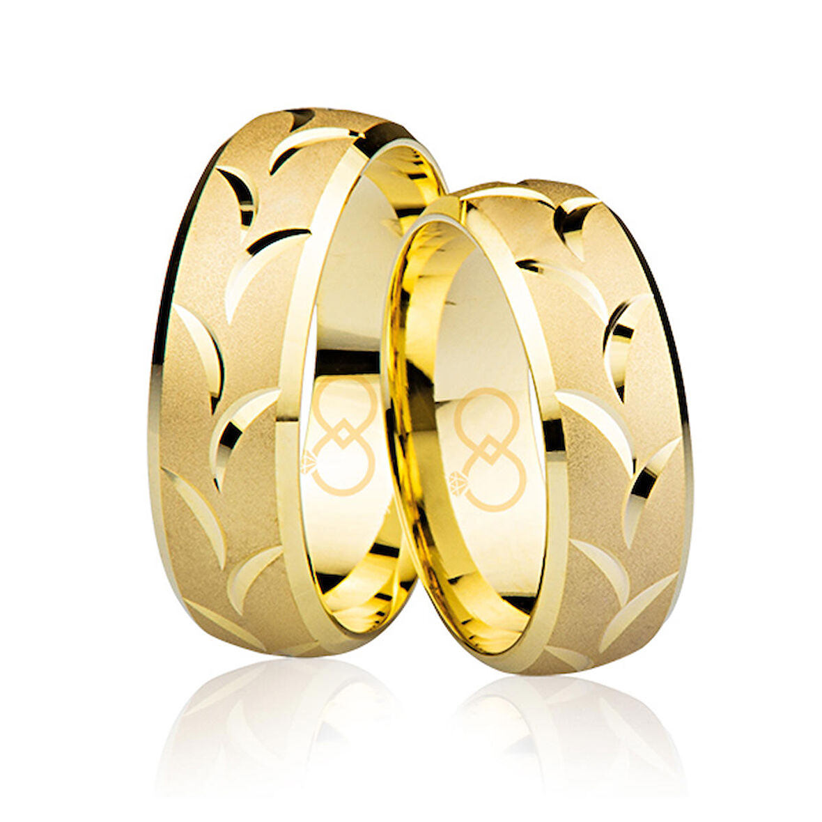 Sarı Desenli Bombeli Altın Alyans 3801-2