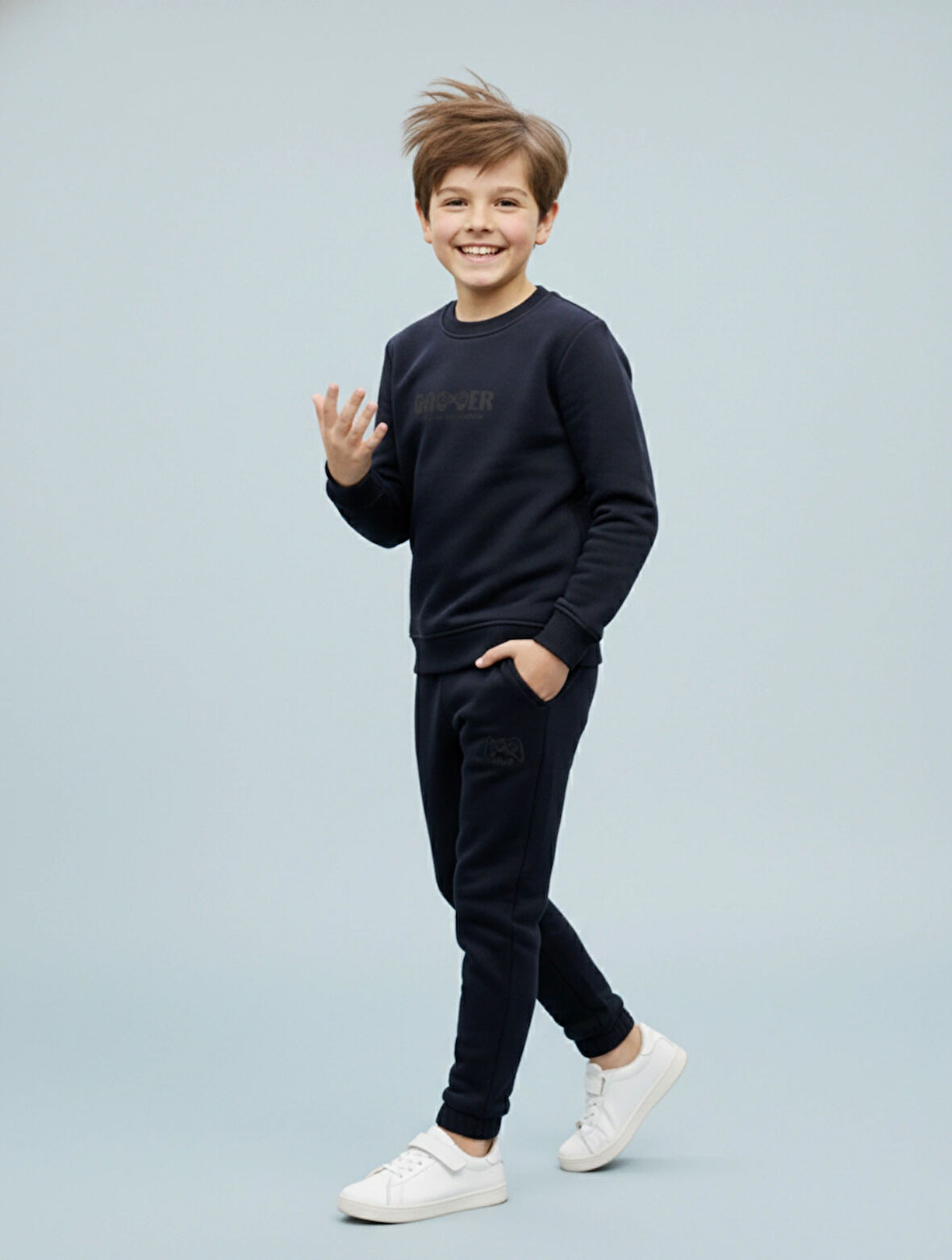 3 İplik Çocuk Şardonlu Kabartmalı Baskı Siyah Kombin 3