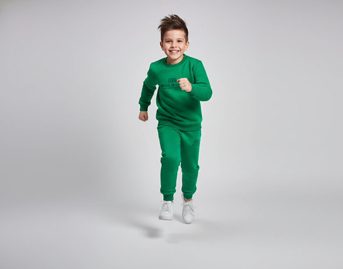 3 İplik Garson Şardonlu Kabartmalı Baskı Yeşil Kombin 4