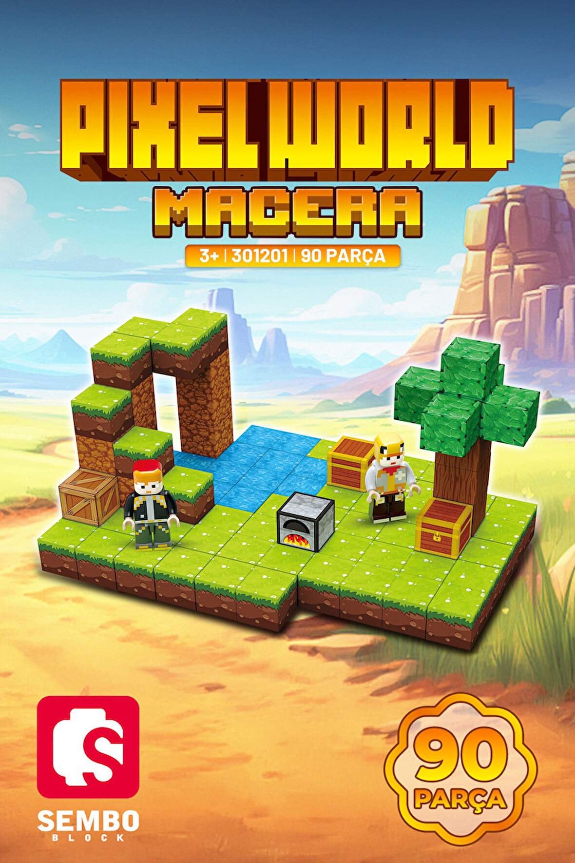 Sembo Block PixelWorld Macera Manyetik mıknatıslı küpler Yapı Bloğu Seti – 90 Parça