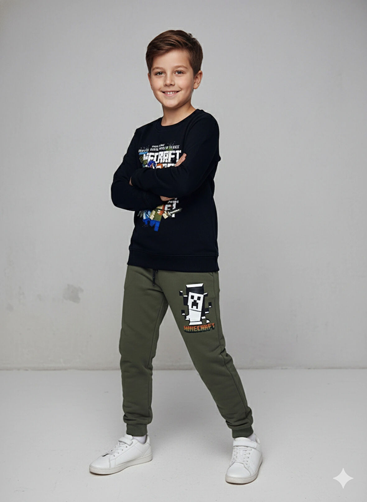 3 İplik Çocuk Eşofman Takımı Turuncu Siyah Kombin 2