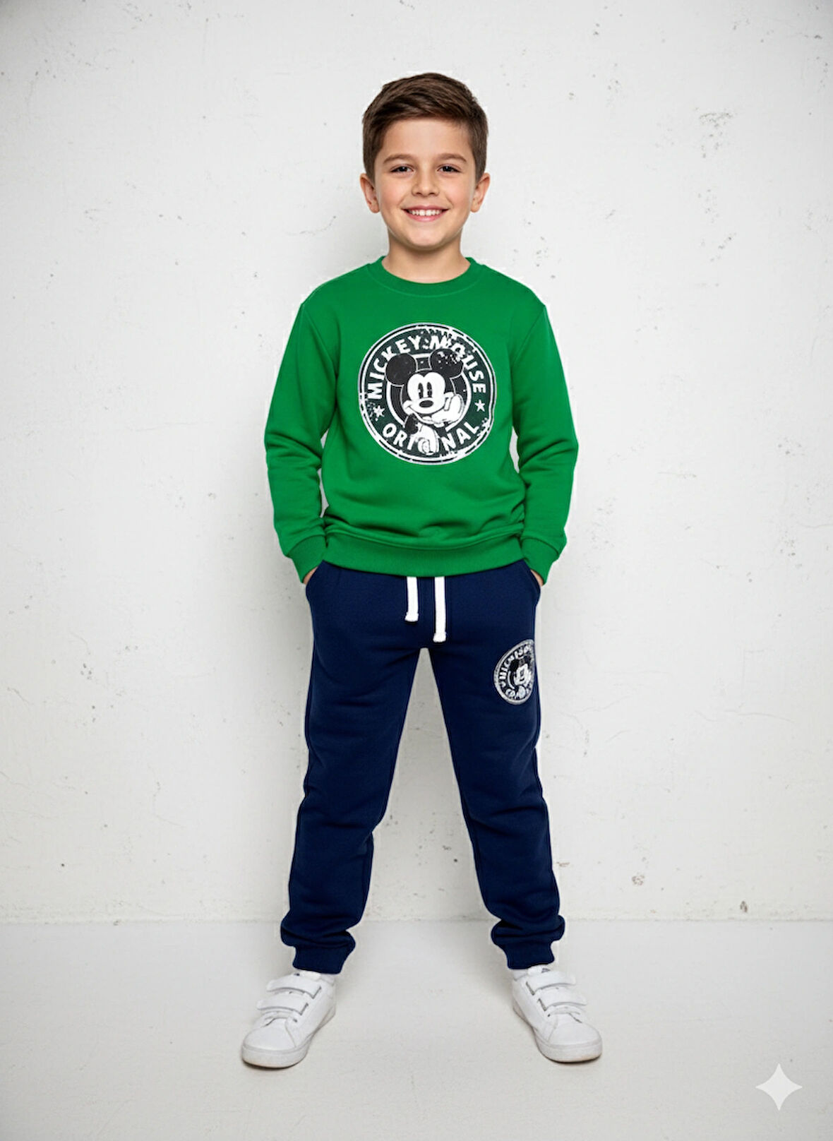 3 İplik Çocuk Eşofman Takımı Siyah Yeşil Kombin