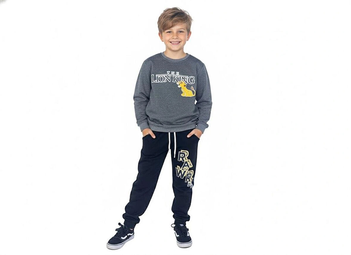 2 İplik  Çocuk Eşofman Takımı Füme Siyah Kombin 2