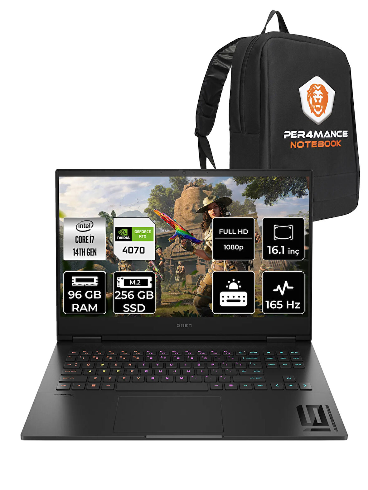 HP OMEN 16 i7 14700HX 96GB RAM 256GB SSD RTX4070/8GB 165Hz 16.1'' FHD FDOS Gaming Laptop & PER4 ÇANTA
