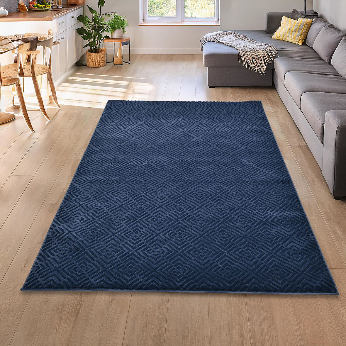 Latte Lacivert Yumuşak Peluş Dokuma Halı Yolluk Çocuk Odası Oturma Odası Salon Mutfak Halısı Y499A_WD26