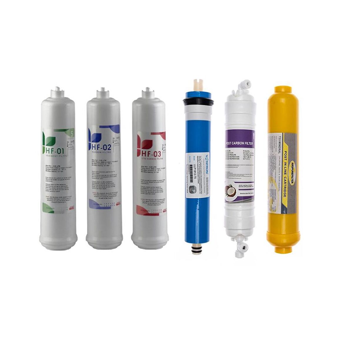 Sulook Kapalı Kasa Su Arıtma Cihazlarına Uyumlu Üstten Çift Çubuklu Inlıne 6'lı Filtre Seti Vontron Membranlı