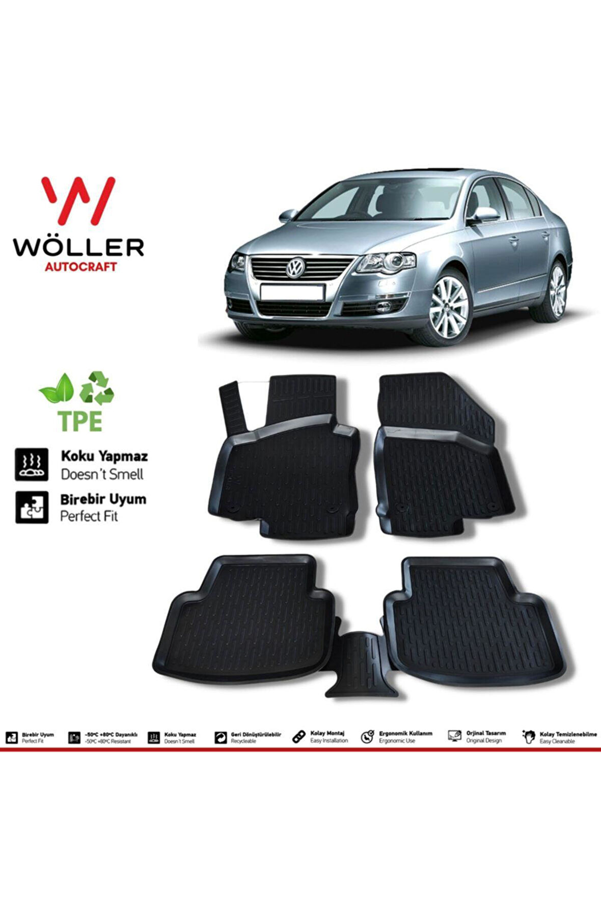 Volkswagen Passat B6 Paspas 2005 2010 Arası 3D Havuzlu Paspas