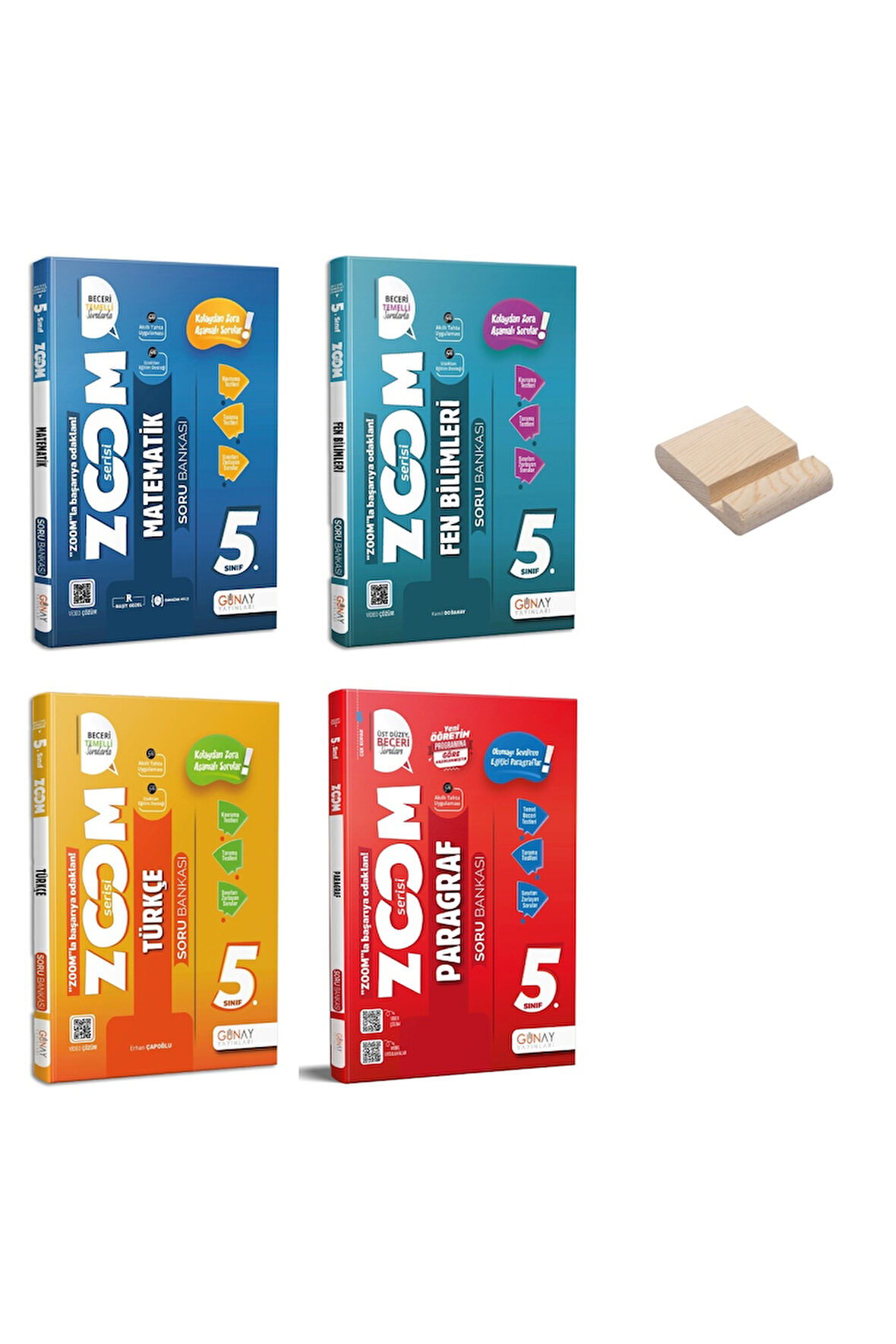 5. Sınıf Zoom Matematik Fen Türkçe ve Paragraf Soru Bankası 4lü Set + Telefon Standı