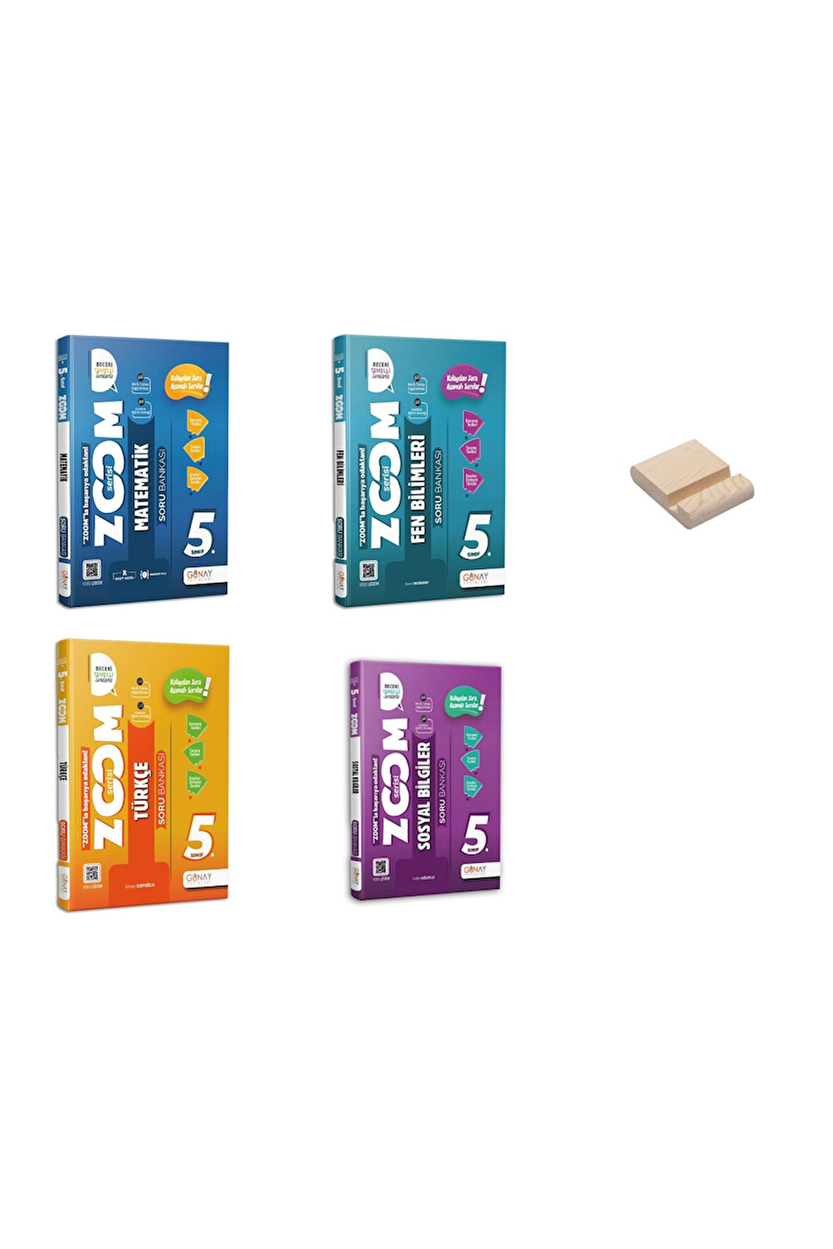 5. Sınıf Zoom Matematik Fen Türkçe ve Sosyal Soru Bankası 4lü Set + Telefon Standı