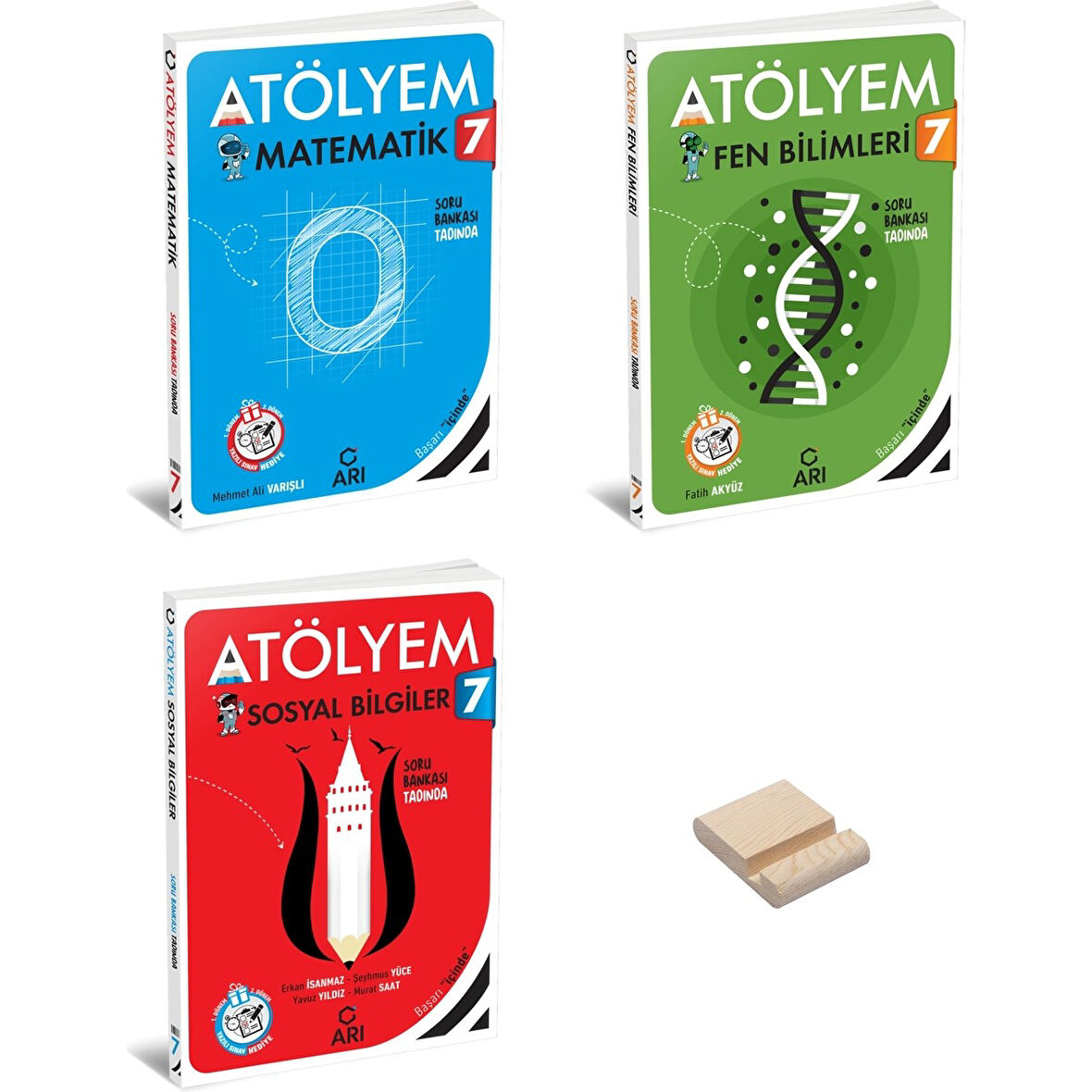 7. Sınıf Atölyem Matematik Fen Bilimleri ve Sosyal Bilgiler Soru Bankası 3lü Set + Telefon Standı