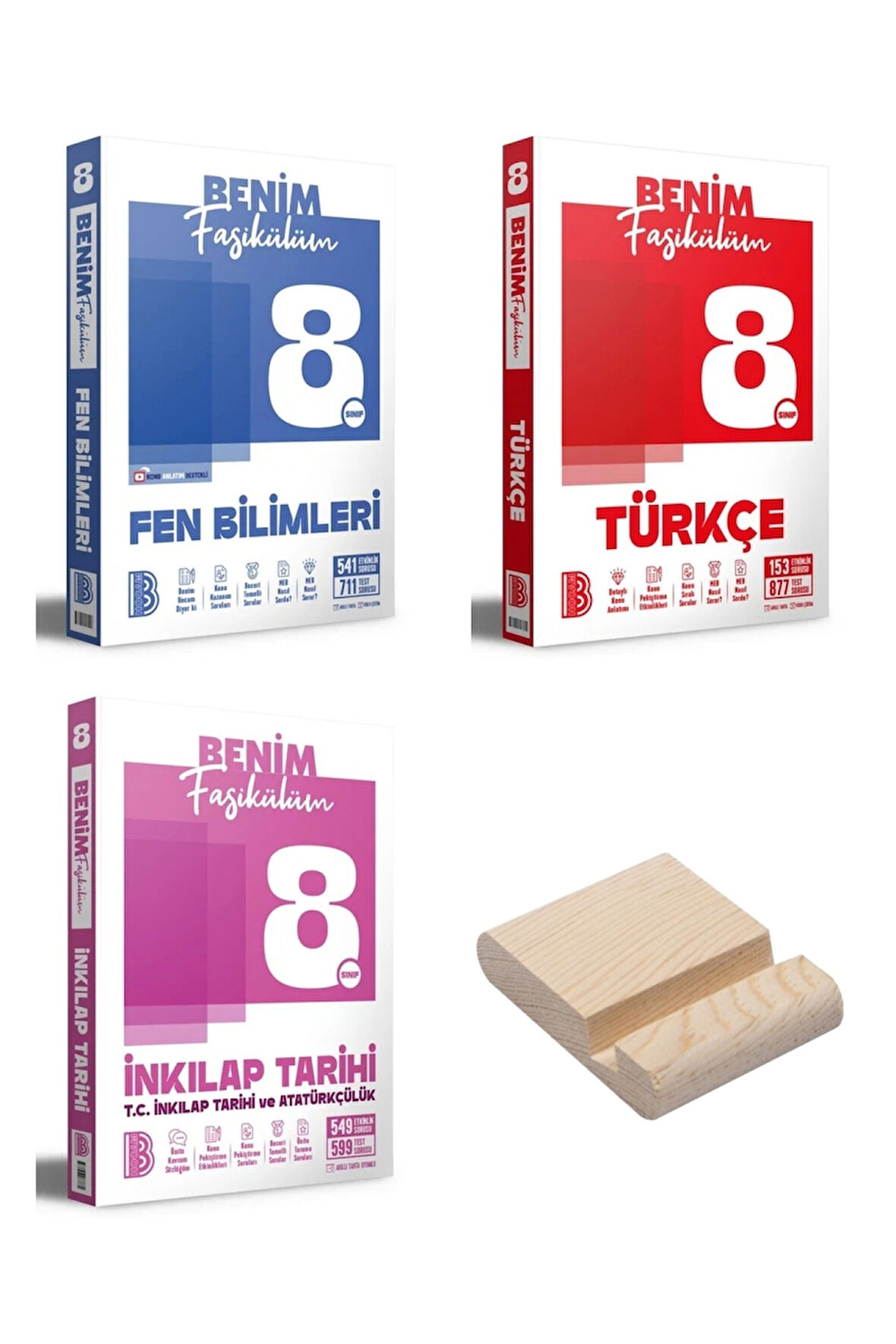 LGS 8. Sınıf Fen Bilimleri Türkçe ve İnkılap Benim Fasikülüm 3lü Set + Telefon Standı