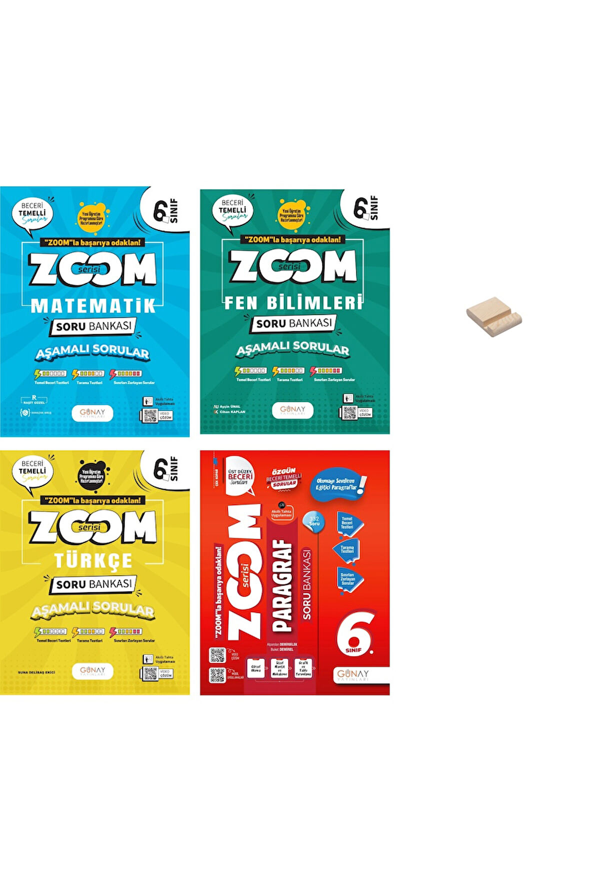 6. Sınıf Zoom Matematik Fen Türkçe ve Paragraf Soru Bankası 4lü Set + Telefon Standı