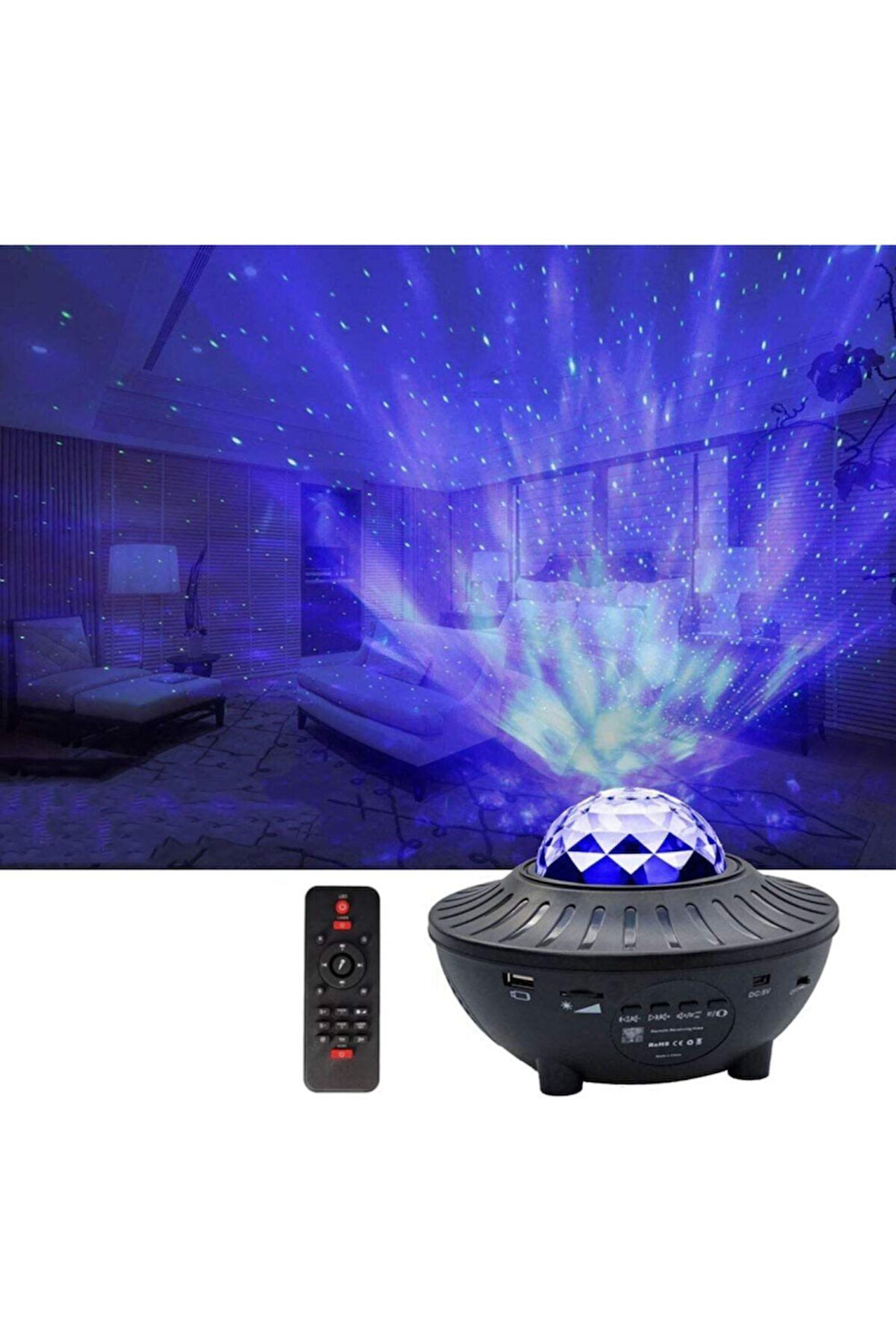 Bluetooth Hoparlörlü Lazer Işıklı Gece Lambası | Uzaktan Kumandalı Projeksiyon Disko Lambası