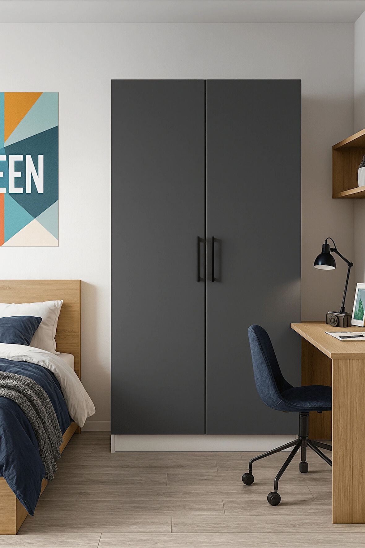 Modern Antrasit 2 Kapaklı Gardırop
