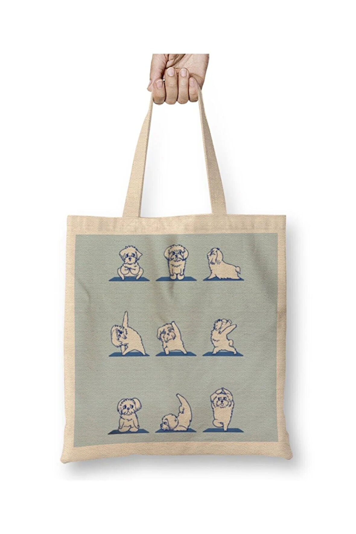 Maltese Yoga Dog 2 Beyaz Bez Çanta Uzun Saplı Alışveriş Çantası Plaj Çantası