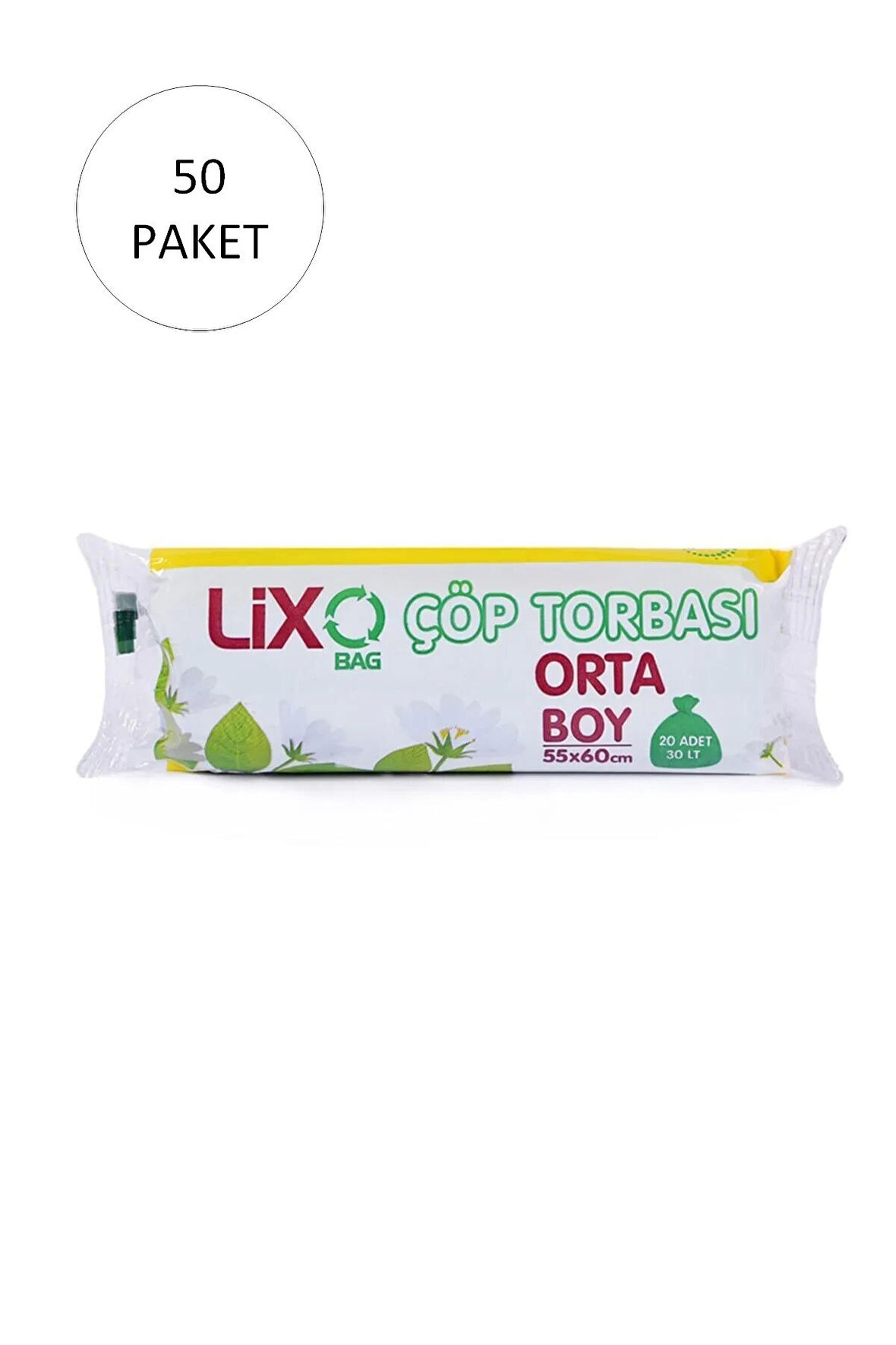 Orta Boy Çöp Torbası 55 x 60 cm 20 Li Rulo x 50 Paket = 1.000 Adet (Mavi)