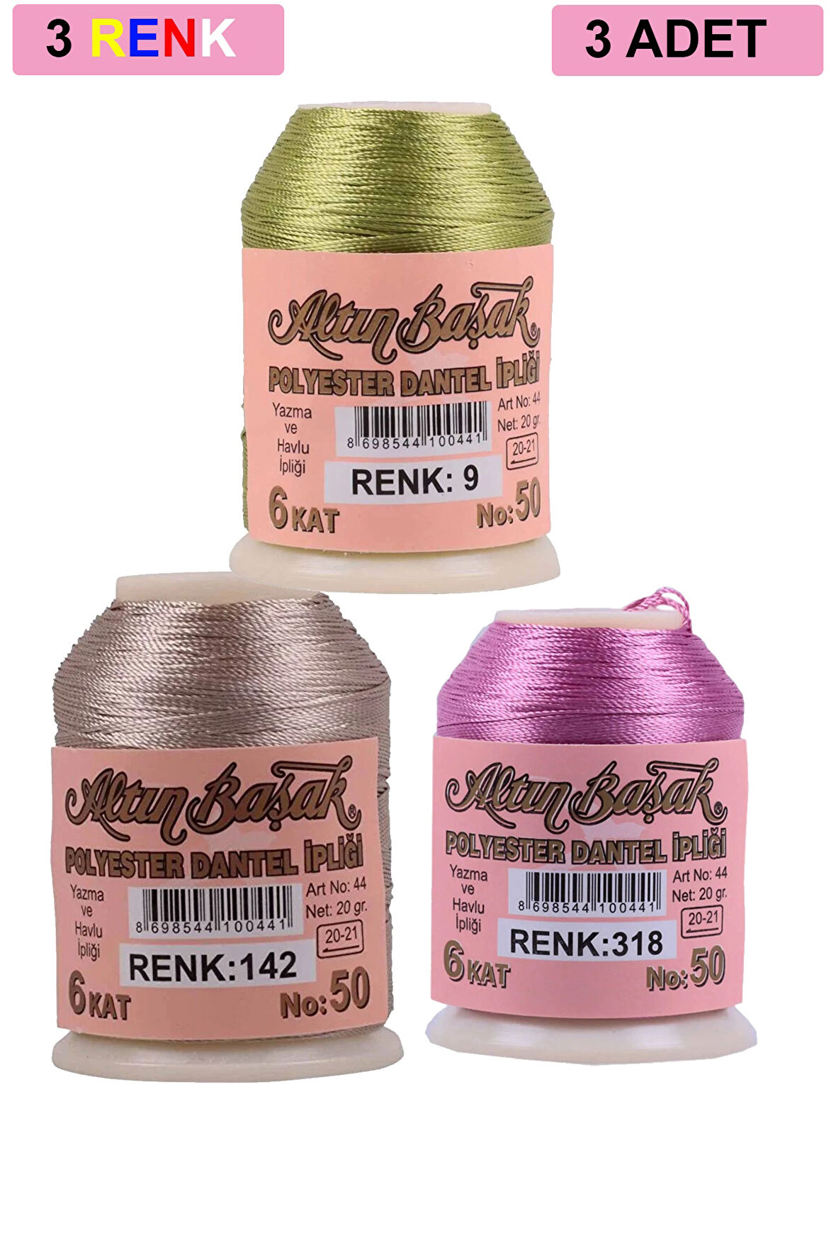 3 Adet Altınbaşak Oya ve Dantel İpi 20 gr - Royaleks - No: 142 - 318 - 009