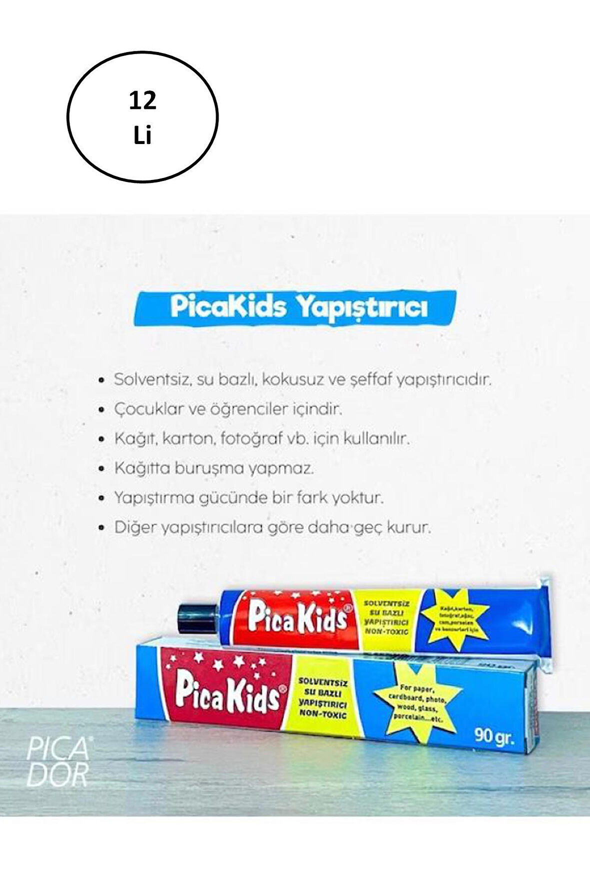 Pica Kids Su Bazlı Solventsiz 90 Gr Yapıştırıcı Tüp 12'li