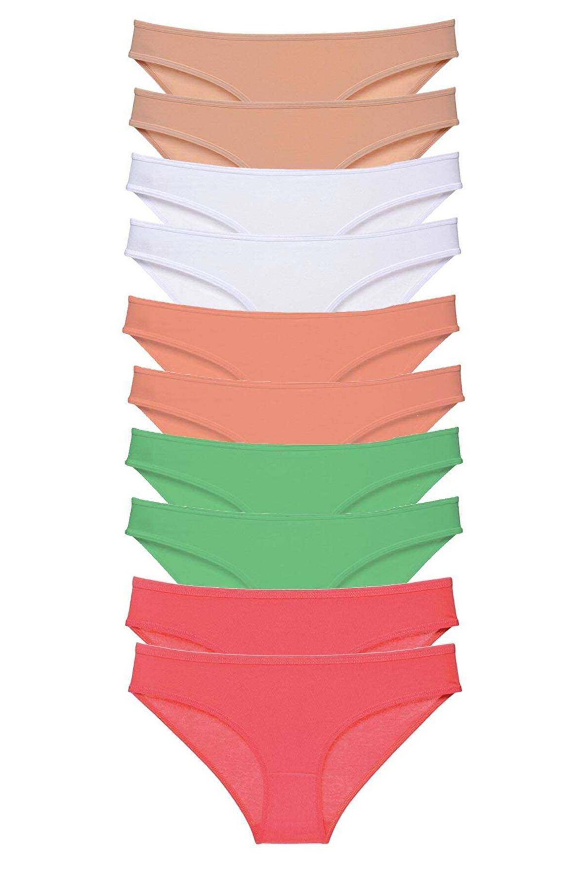 10 adet Süper Eko Set Likralı Kadın Slip Külot Ten Beyaz Pudra Yeşil Fuşya