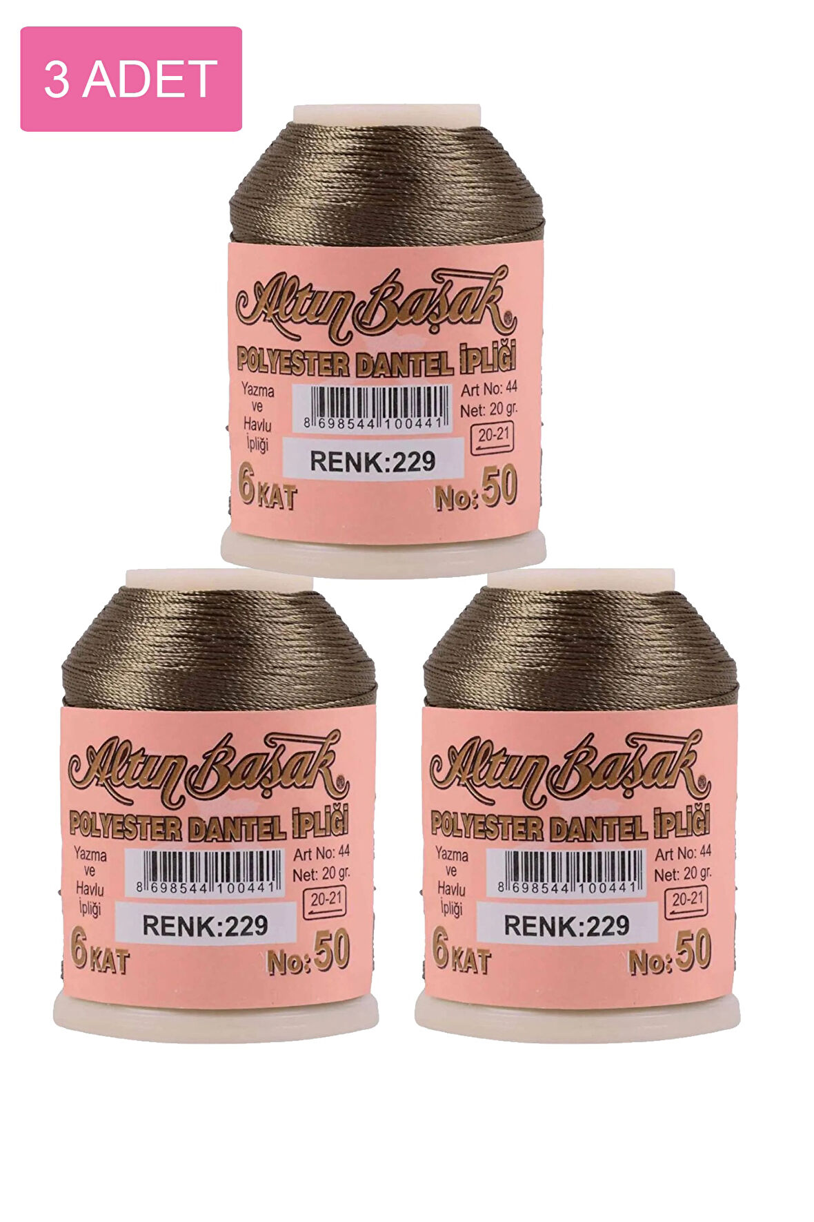 3 Adet Altınbaşak Oya ve Dantel İpi 20 gr - Royaleks - No: 229