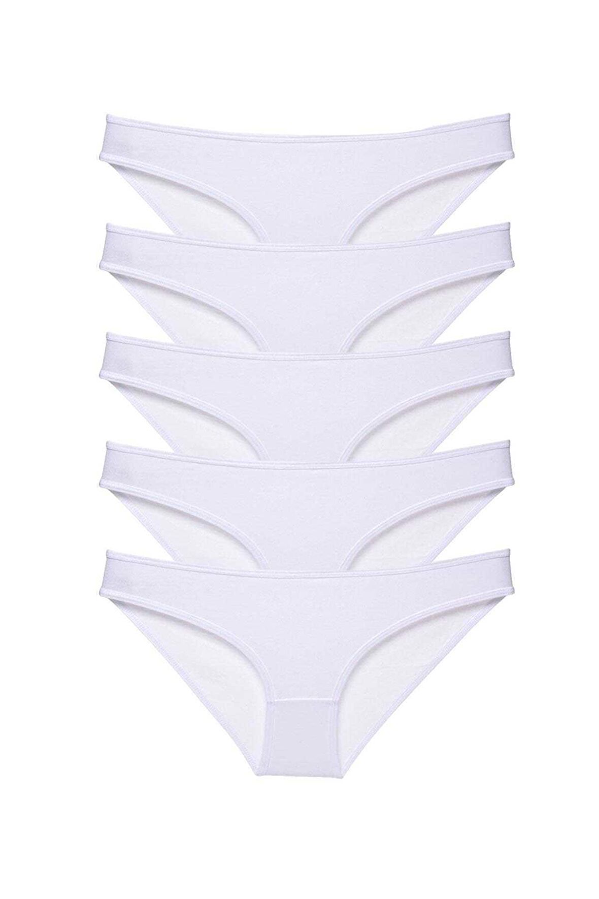 5 adet Süper Eko Set Likralı Kadın Slip Külot Beyaz