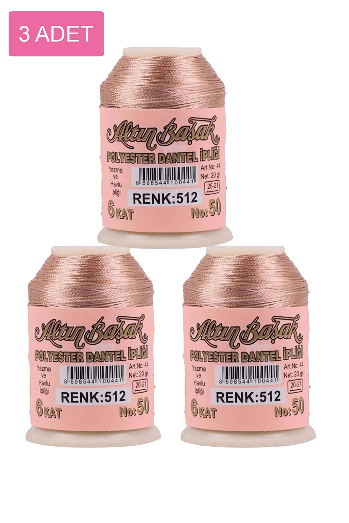 3 Adet Altınbaşak Oya ve Dantel İpi 20 gr - Royaleks - No: 512