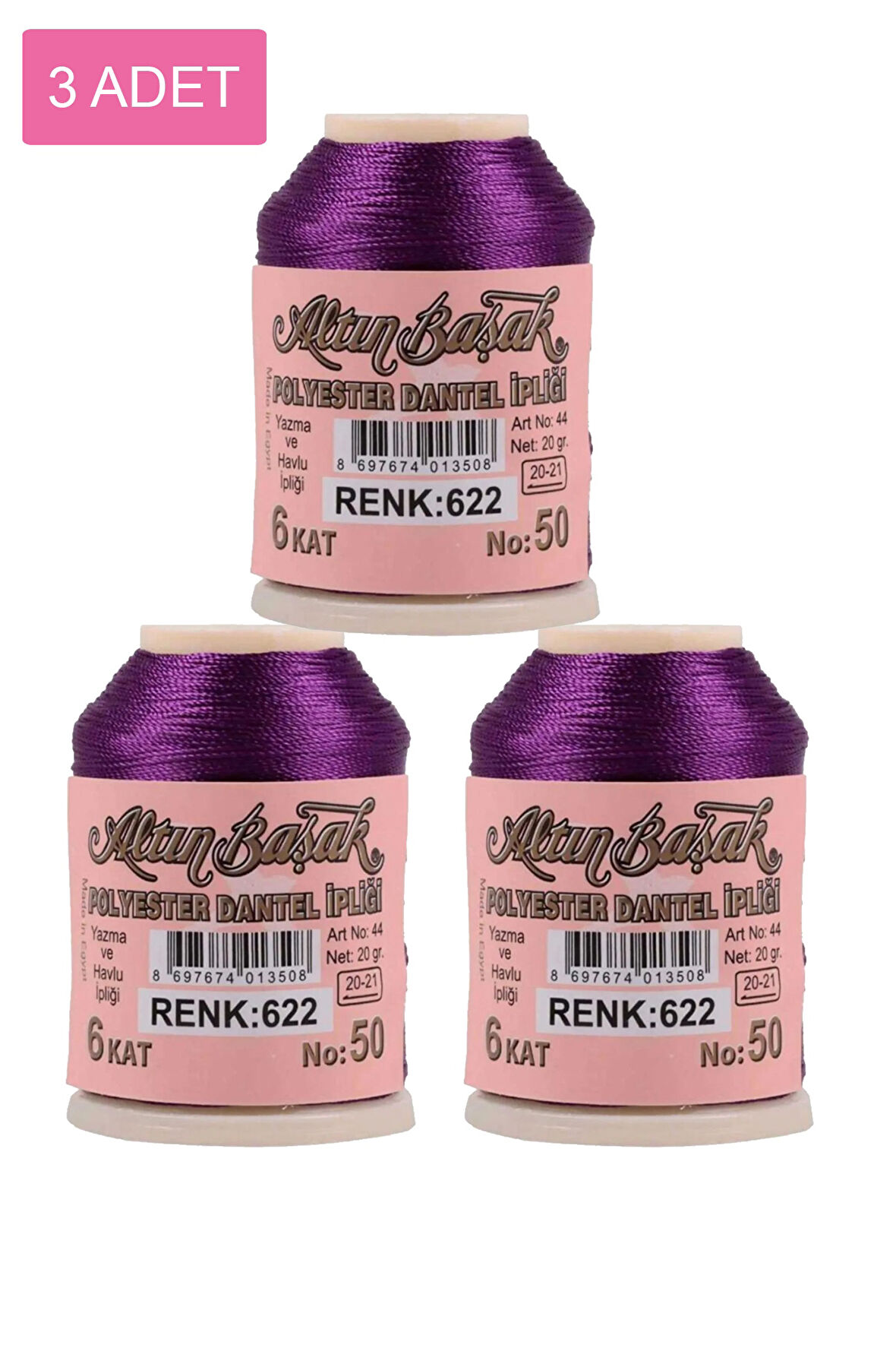 3 Adet Altınbaşak Oya ve Dantel İpi 20 gr - Royaleks - No: 622