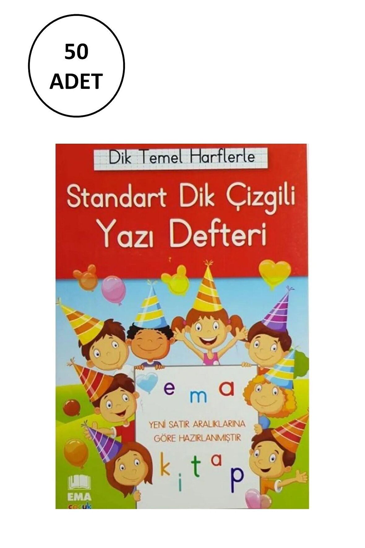 Dik Temel Harflerle Standart Renkli Kareli Yazı Defteri 50 Adet