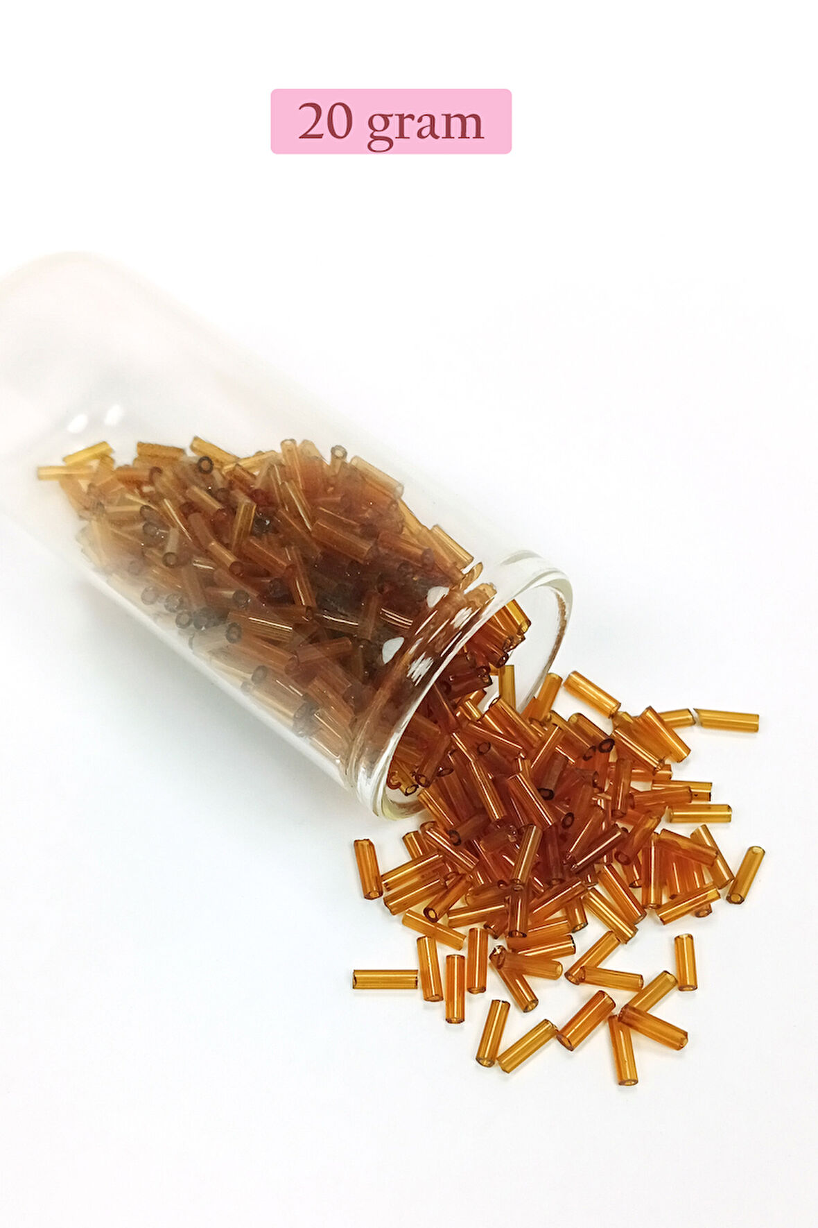 Uzun Boru Kesme Boncuk Çap 2mm Uzunluk 10 mm - 20 Gram - Şeffaf Gold - BNC254
