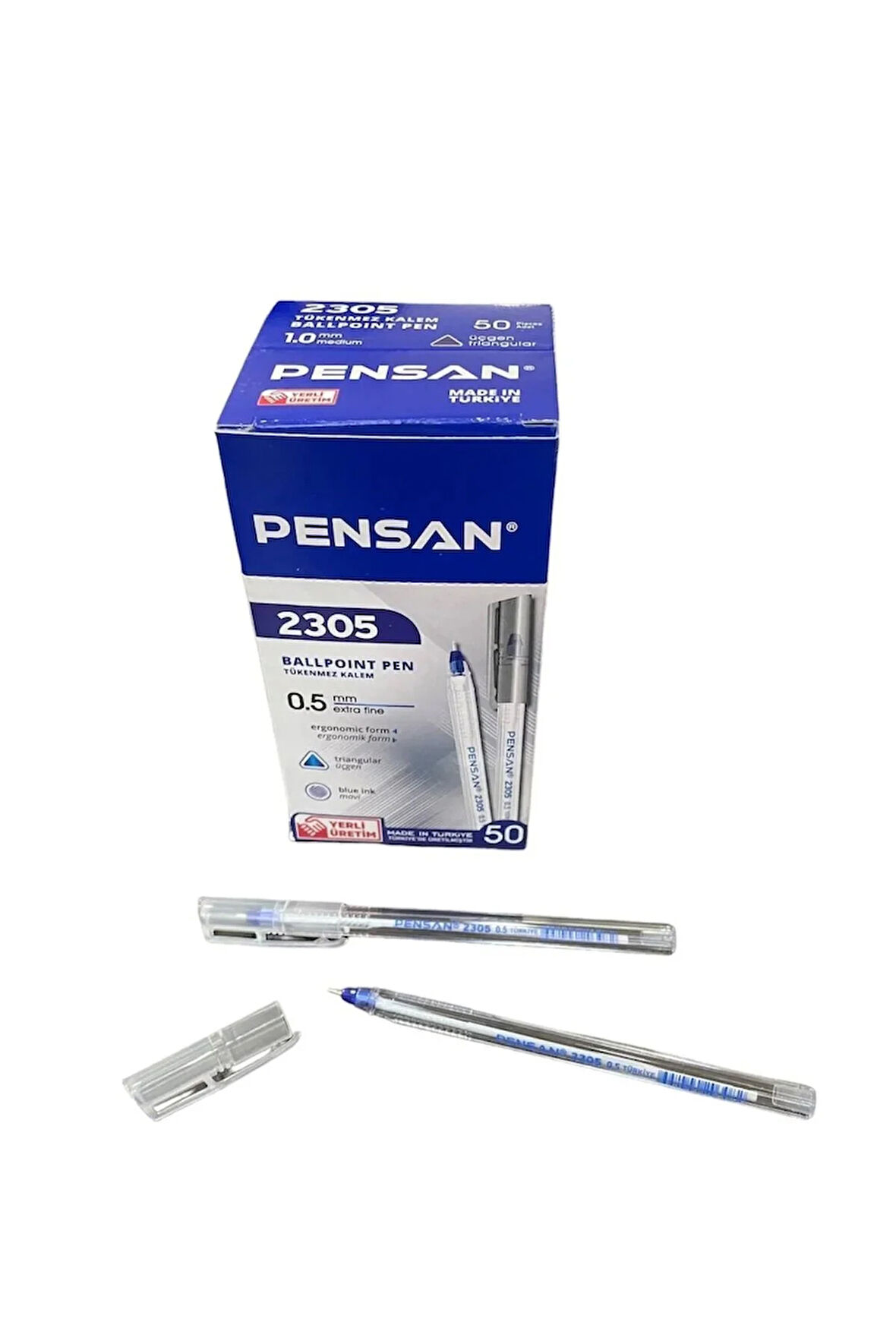 Pensan 2305 0.5mm 50li Üçgen Mavi Tükenmez Kalem