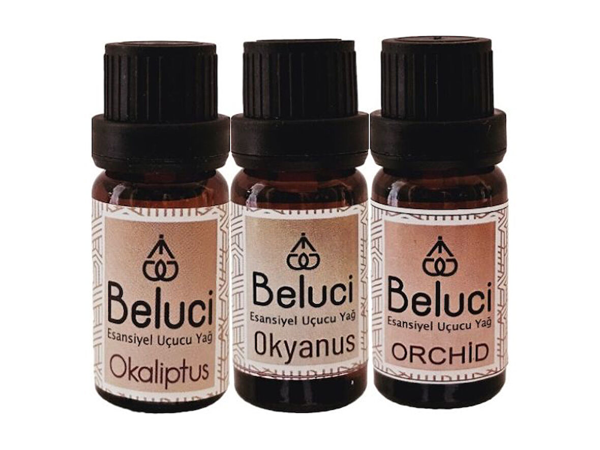 Okaliptus + Okyanus + Orkide (Oda Kokusu Aroma Terapi Buhurdanlık/Difüzör Yağı) Set 3 Adet x 10 ml